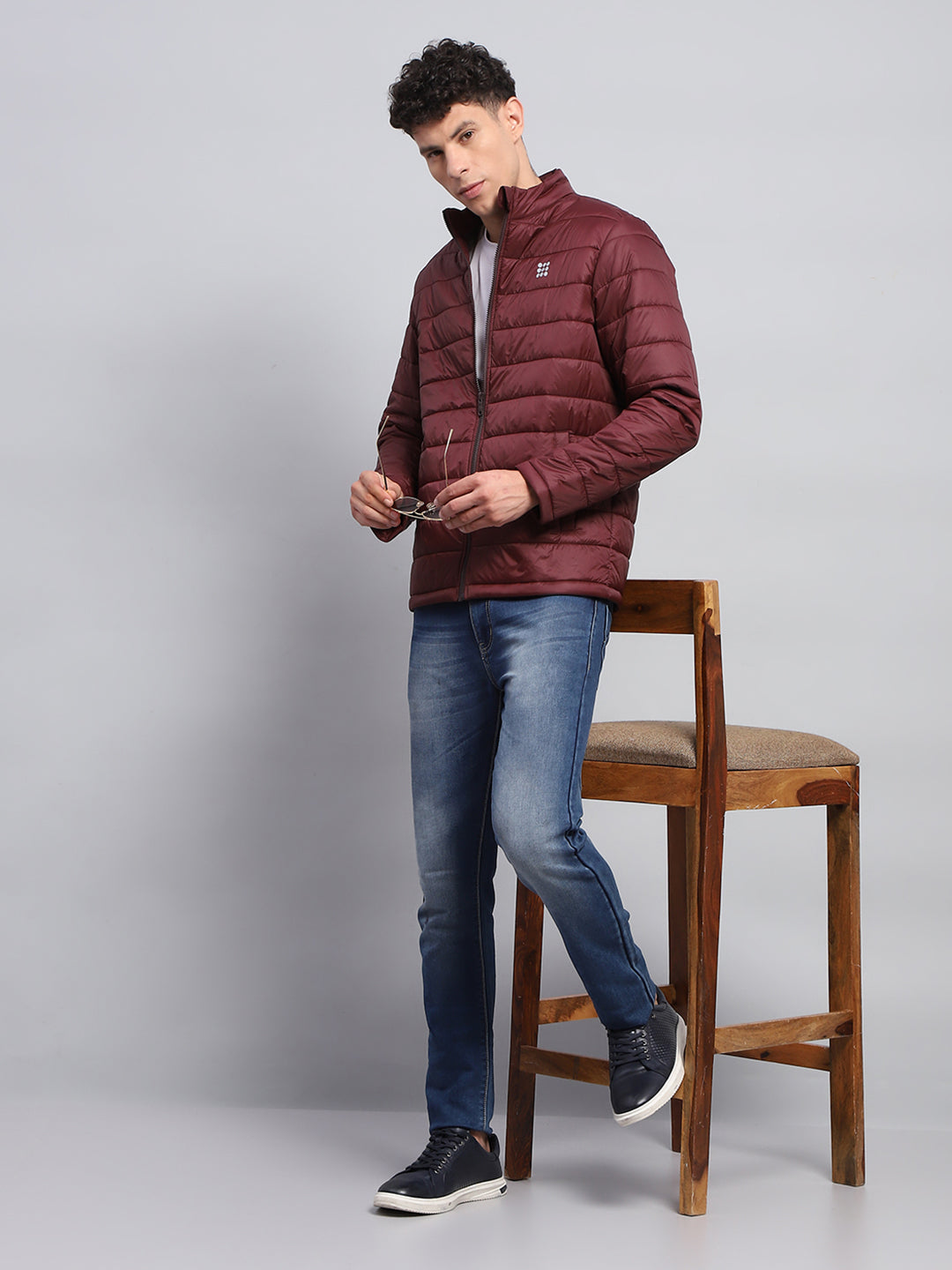 Rock.it Men Maroon Solid Mock Neck Full Sleeve Jacket