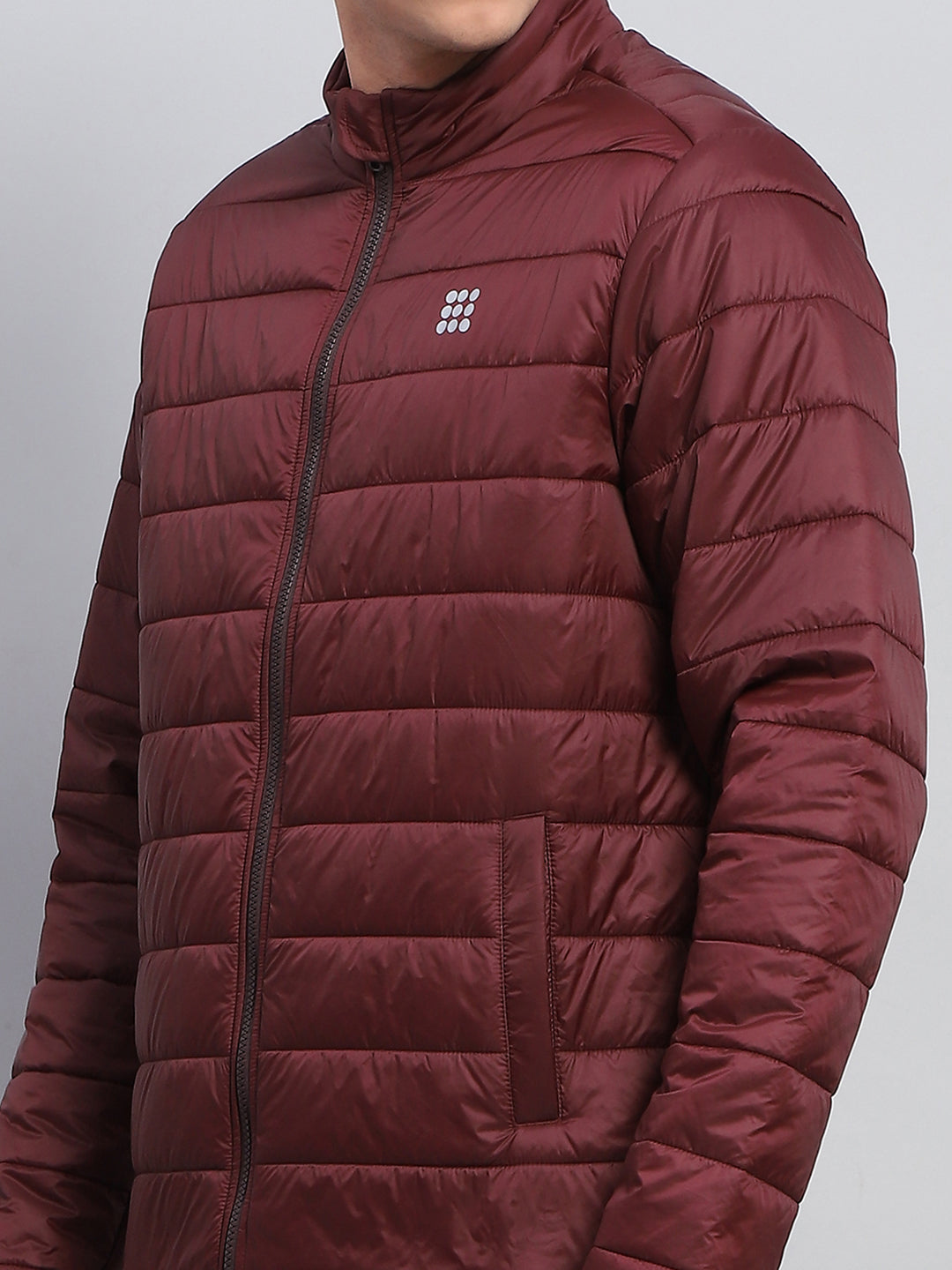 Rock.it Men Maroon Solid Mock Neck Full Sleeve Jacket