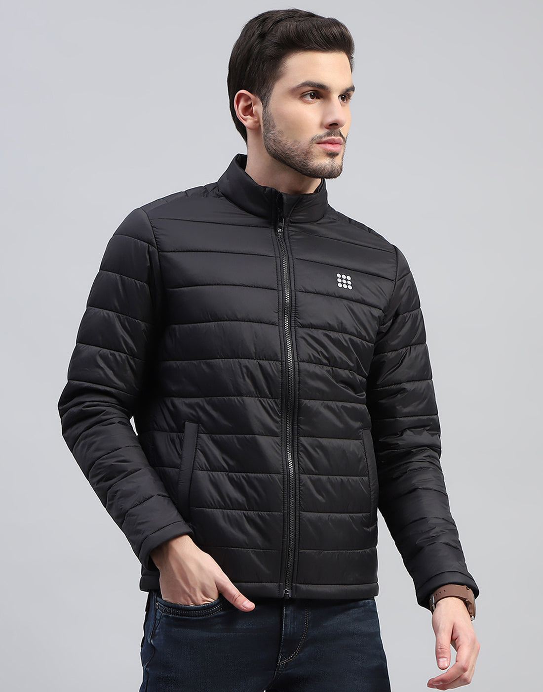 Rock.it Men Black Solid Band Collar Full Sleeve Jacket