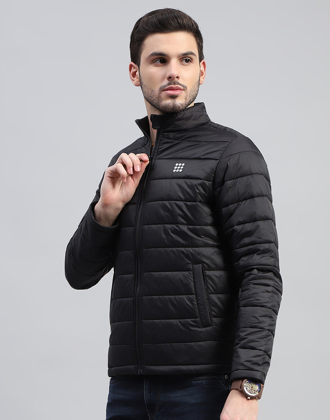 Rock.it Men Black Solid Band Collar Full Sleeve Jacket