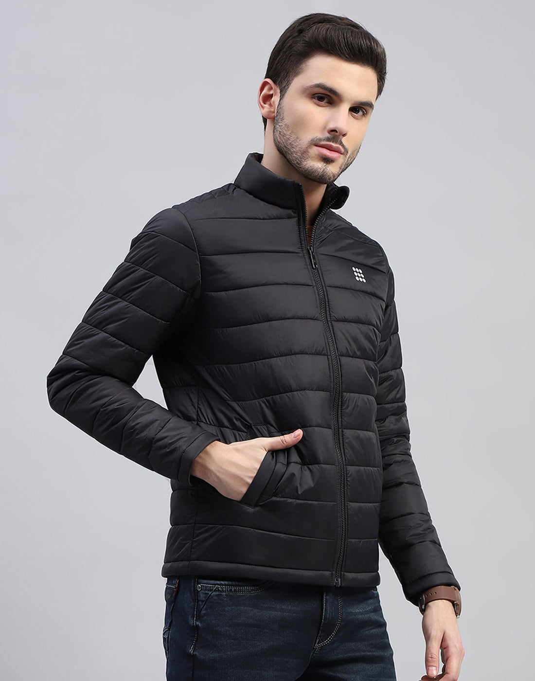 Rock.it Men Black Solid Band Collar Full Sleeve Jacket
