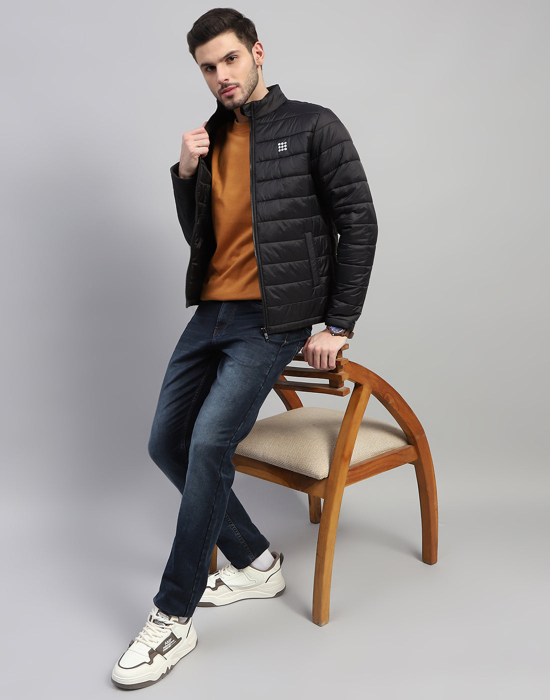 Rock.it Men Black Solid Band Collar Full Sleeve Jacket