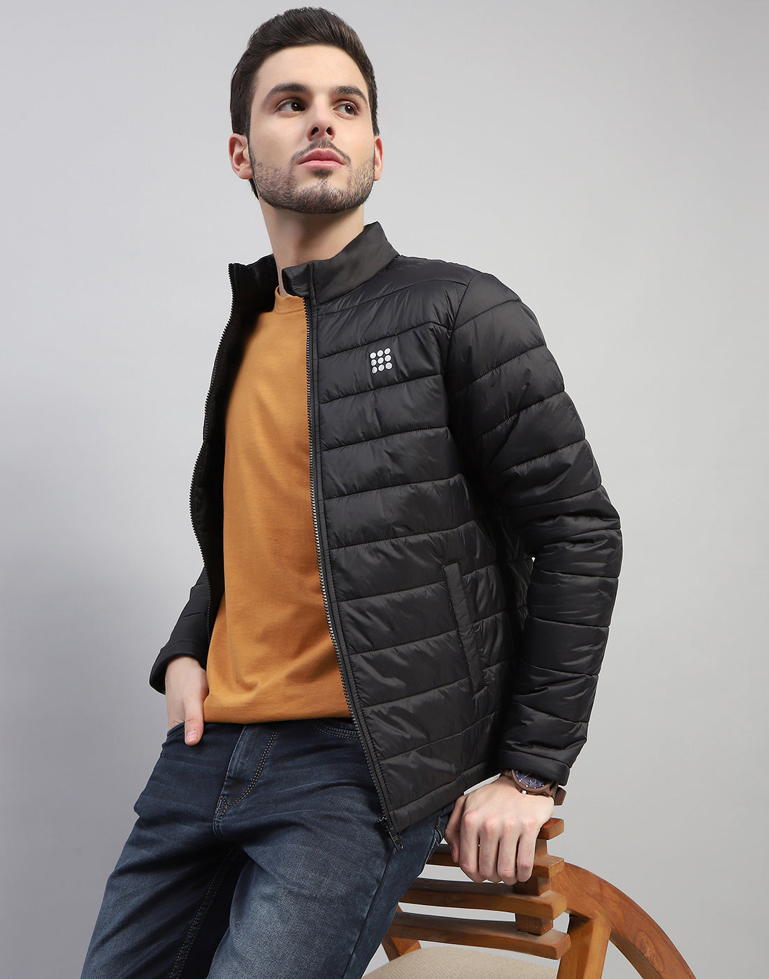 Rock.it Men Black Solid Band Collar Full Sleeve Jacket