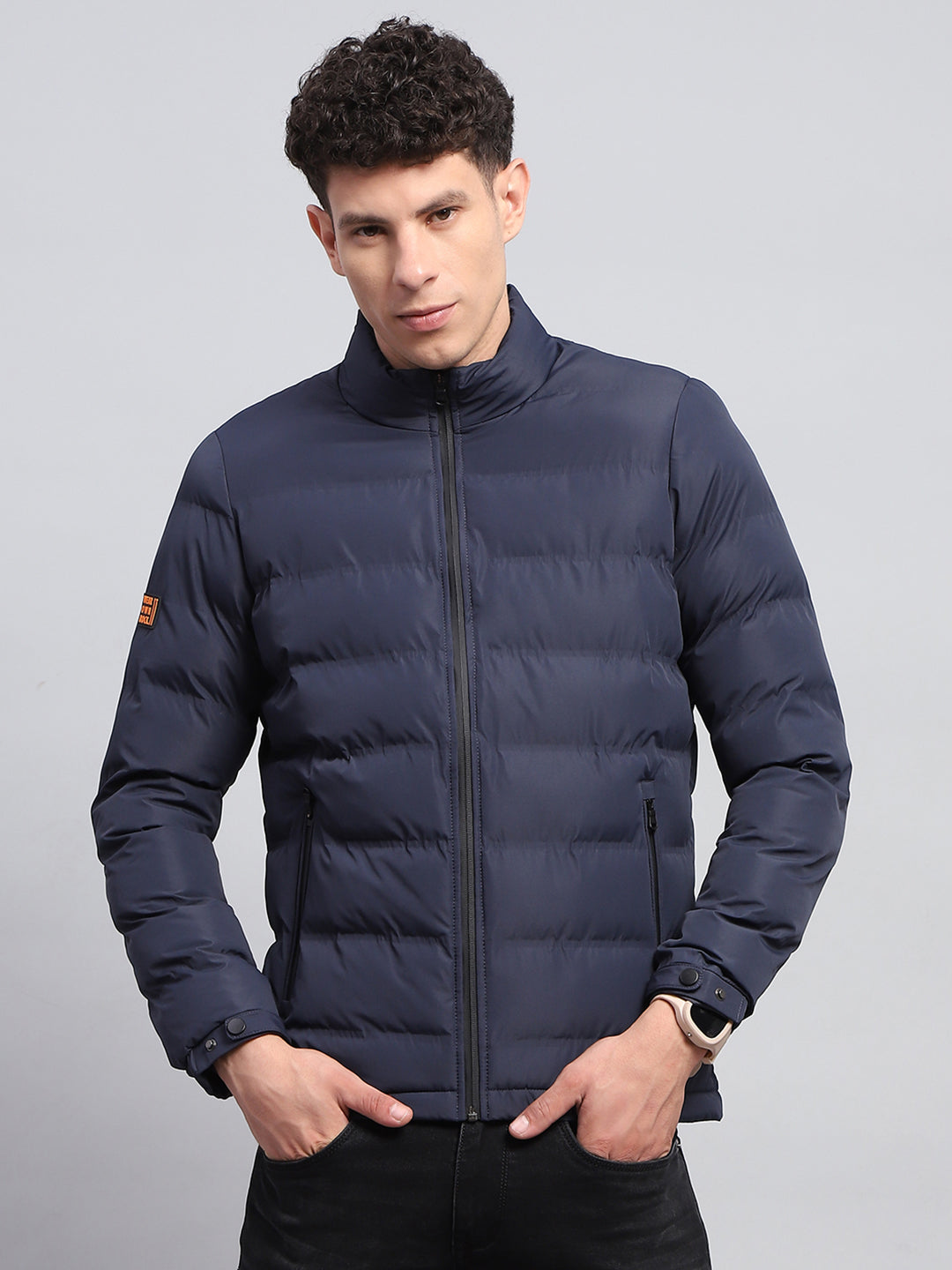Rock.it Men Navy Blue Solid Mock Neck Full Sleeve Heating Jacket