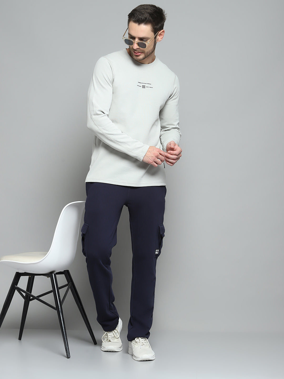 Rock.it Men Grey Printed Round Neck Full Sleeve Winter T-Shirt