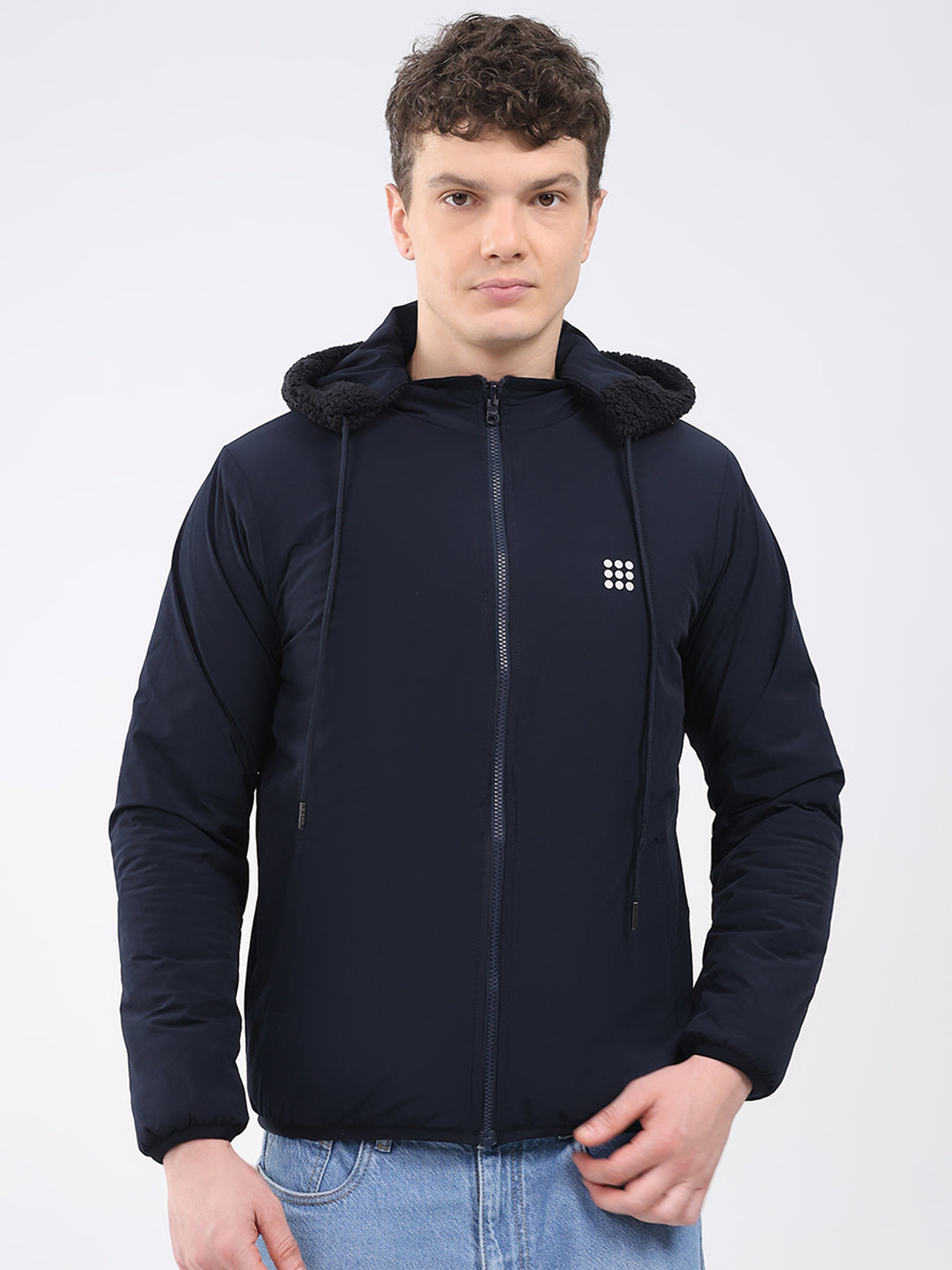 Rock.it Men Navy Blue Solid Hooded Full Sleeve Reversible Jacket
