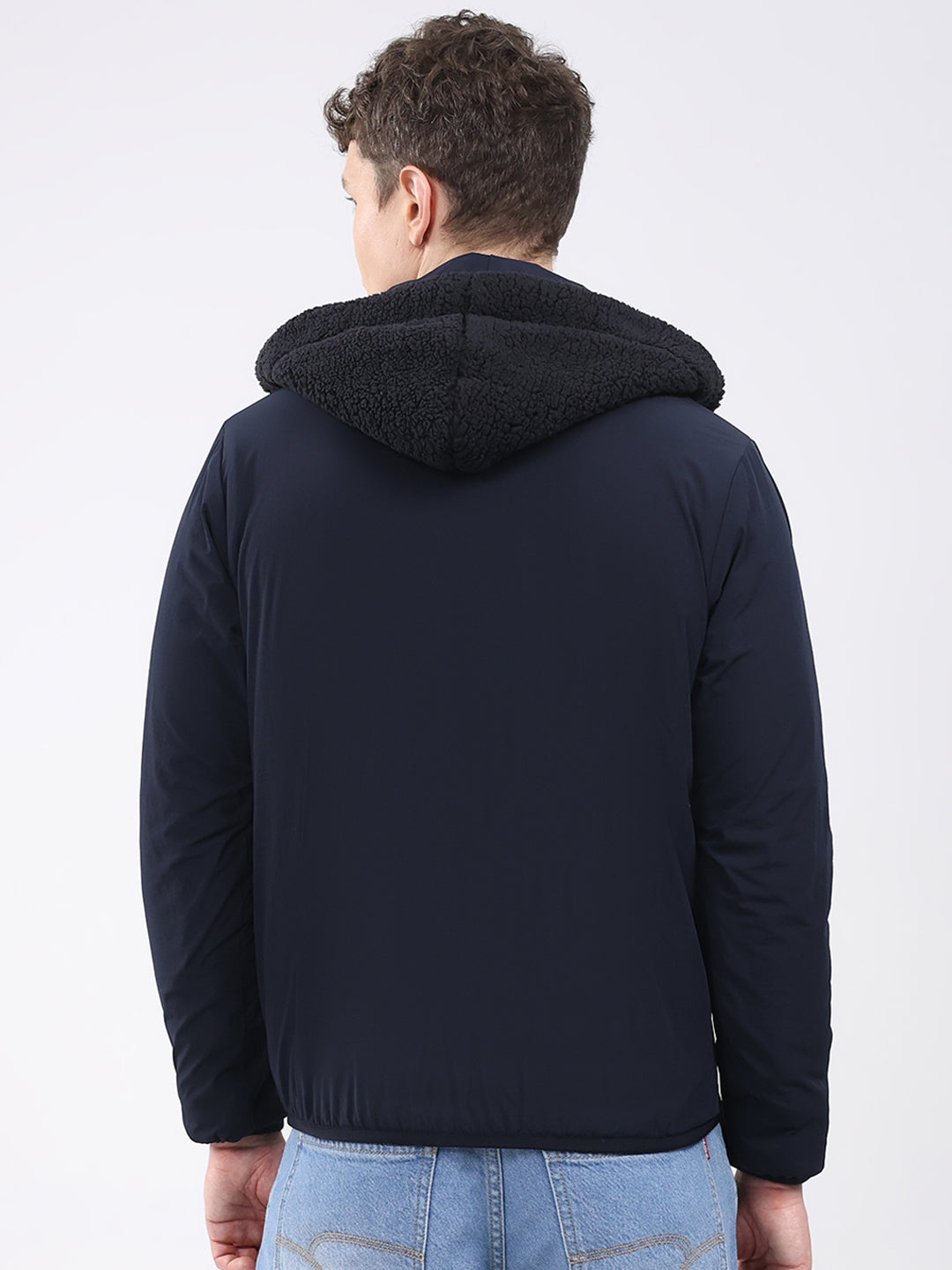 Rock.it Men Navy Blue Solid Hooded Full Sleeve Reversible Jacket