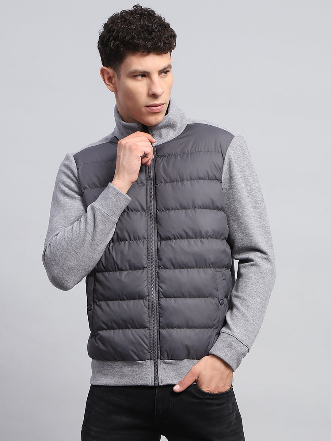 Buy Men Grey Solid Collar Full Sleeve Jacket Online in India