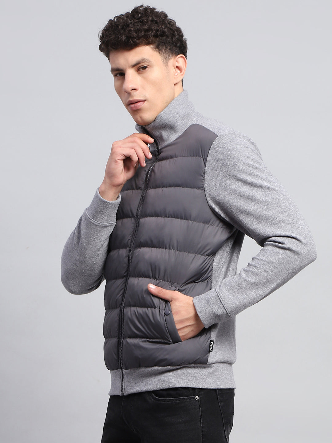 Rock.it Men Grey Solid Collar Full Sleeve Jacket