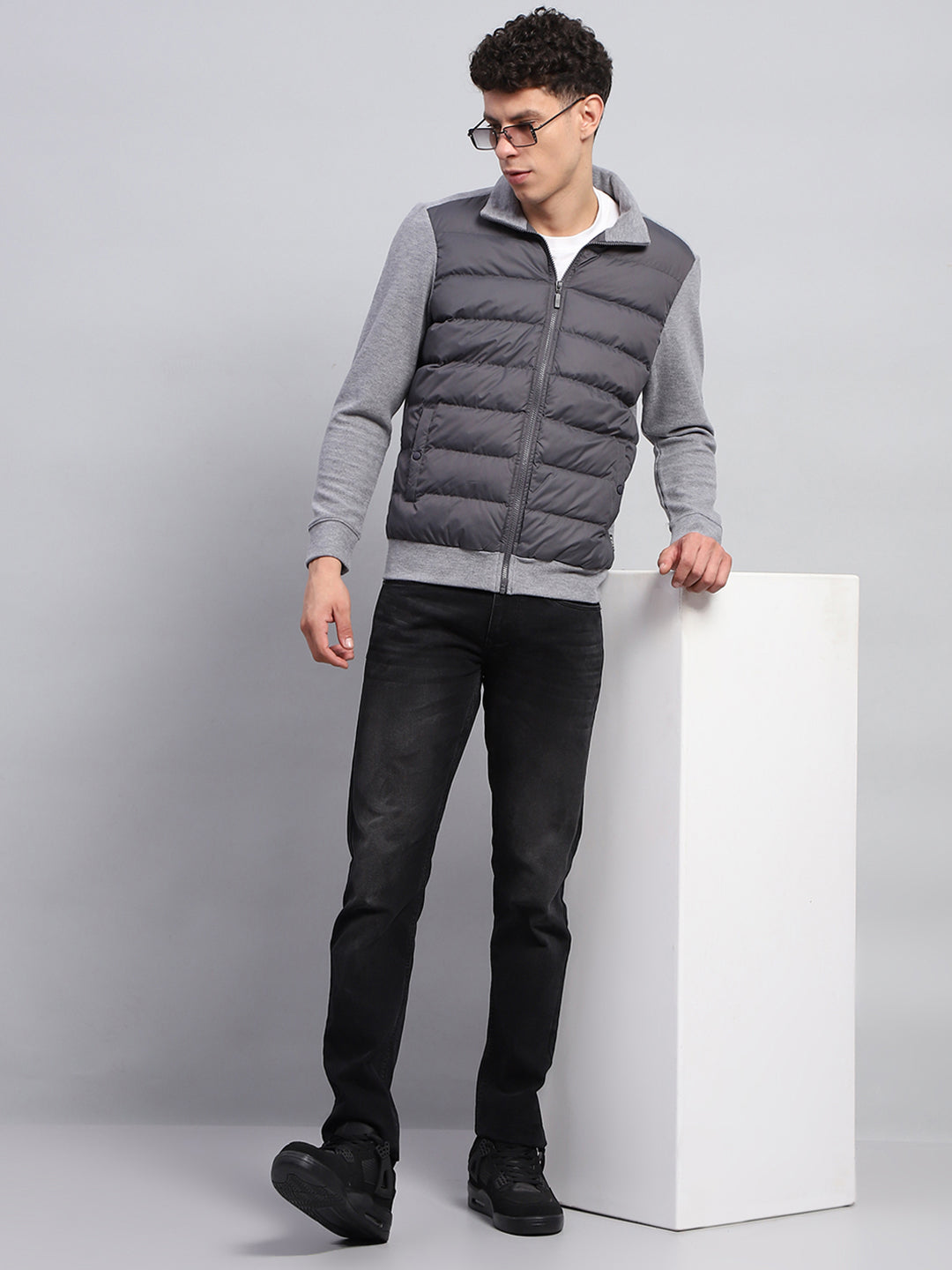 Rock.it Men Grey Solid Collar Full Sleeve Jacket