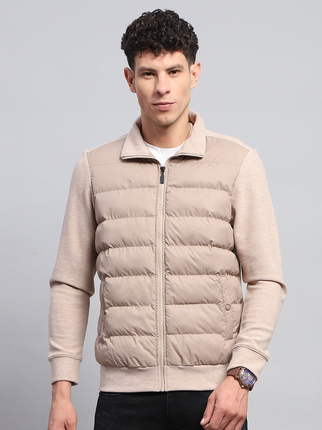 Rock.it Men Beige Solid Collar Full Sleeve Jacket
