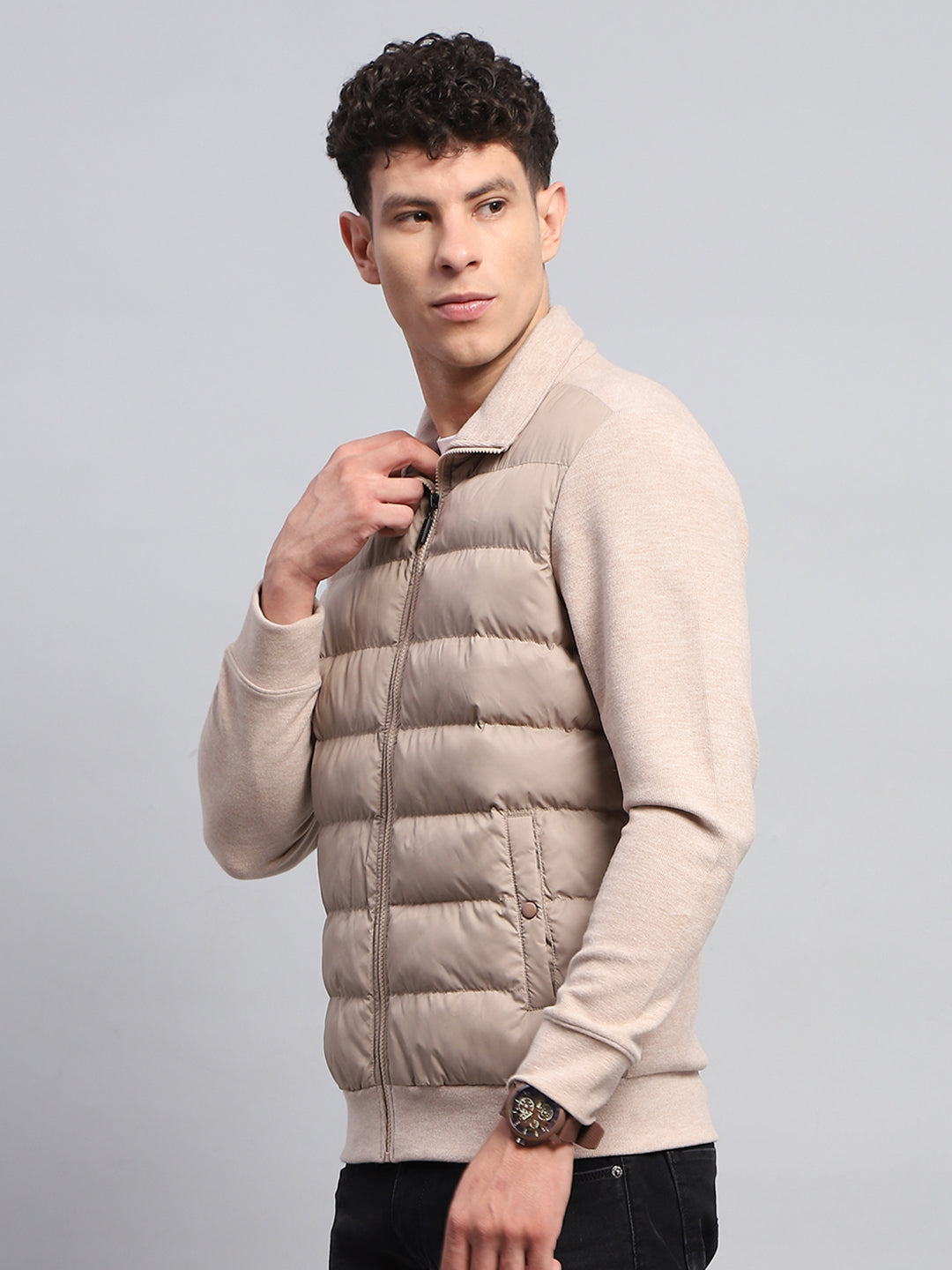 Rock.it Men Beige Solid Collar Full Sleeve Jacket