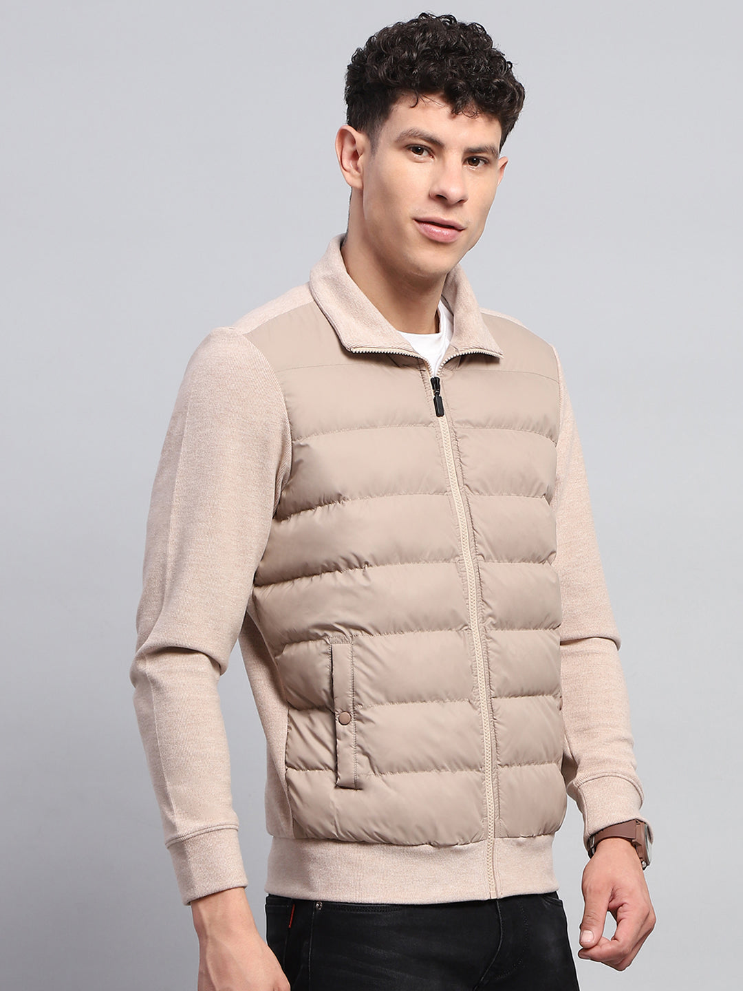 Rock.it Men Beige Solid Collar Full Sleeve Jacket