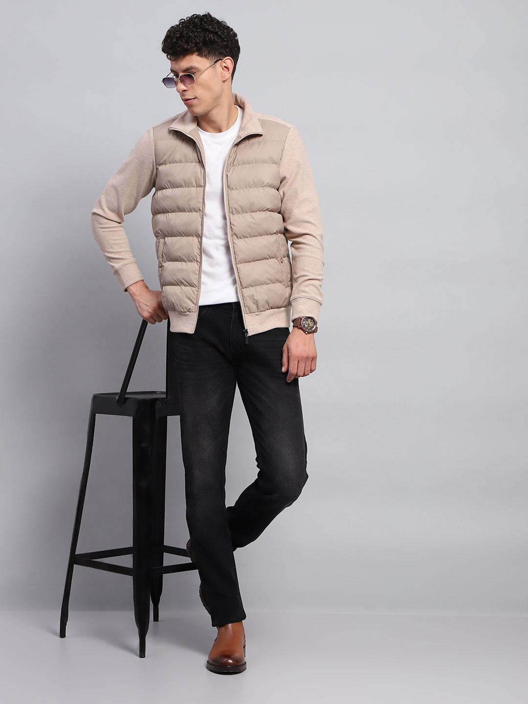 Rock.it Men Beige Solid Collar Full Sleeve Jacket