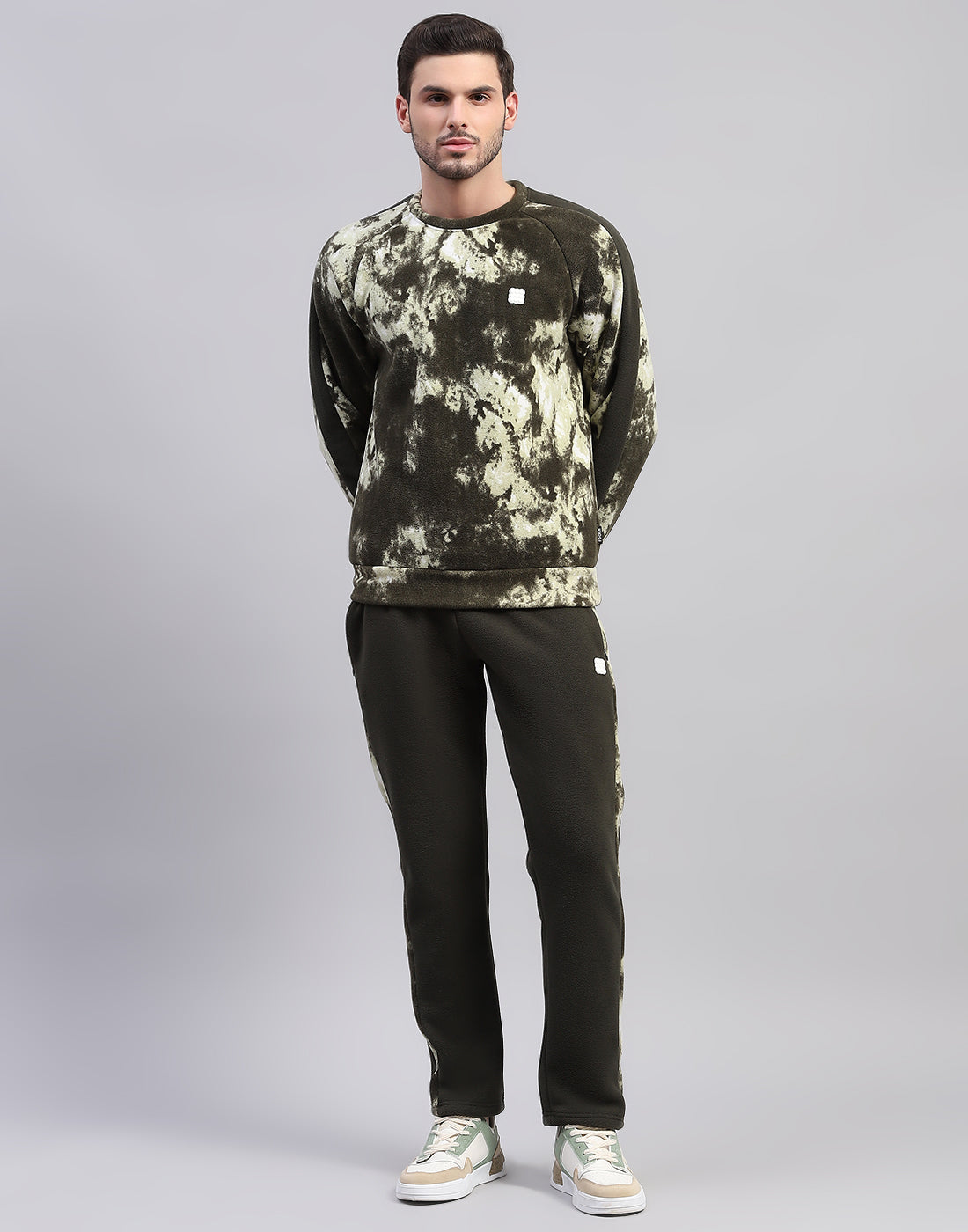 Rock.it Men Olive Printed Round Neck Full Sleeve Tracksuit