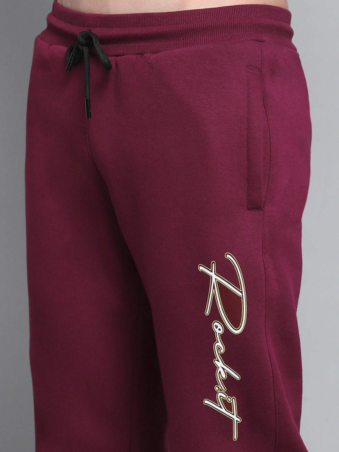 Rock.it Men Maroon Printed Round Neck Full Sleeve Winter Tracksuit
