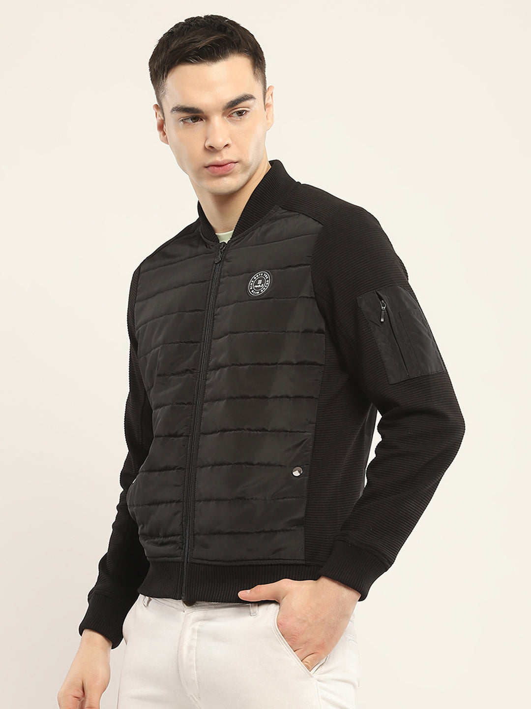 Rock.it Men Black Solid Band Collar Full Sleeve Jacket