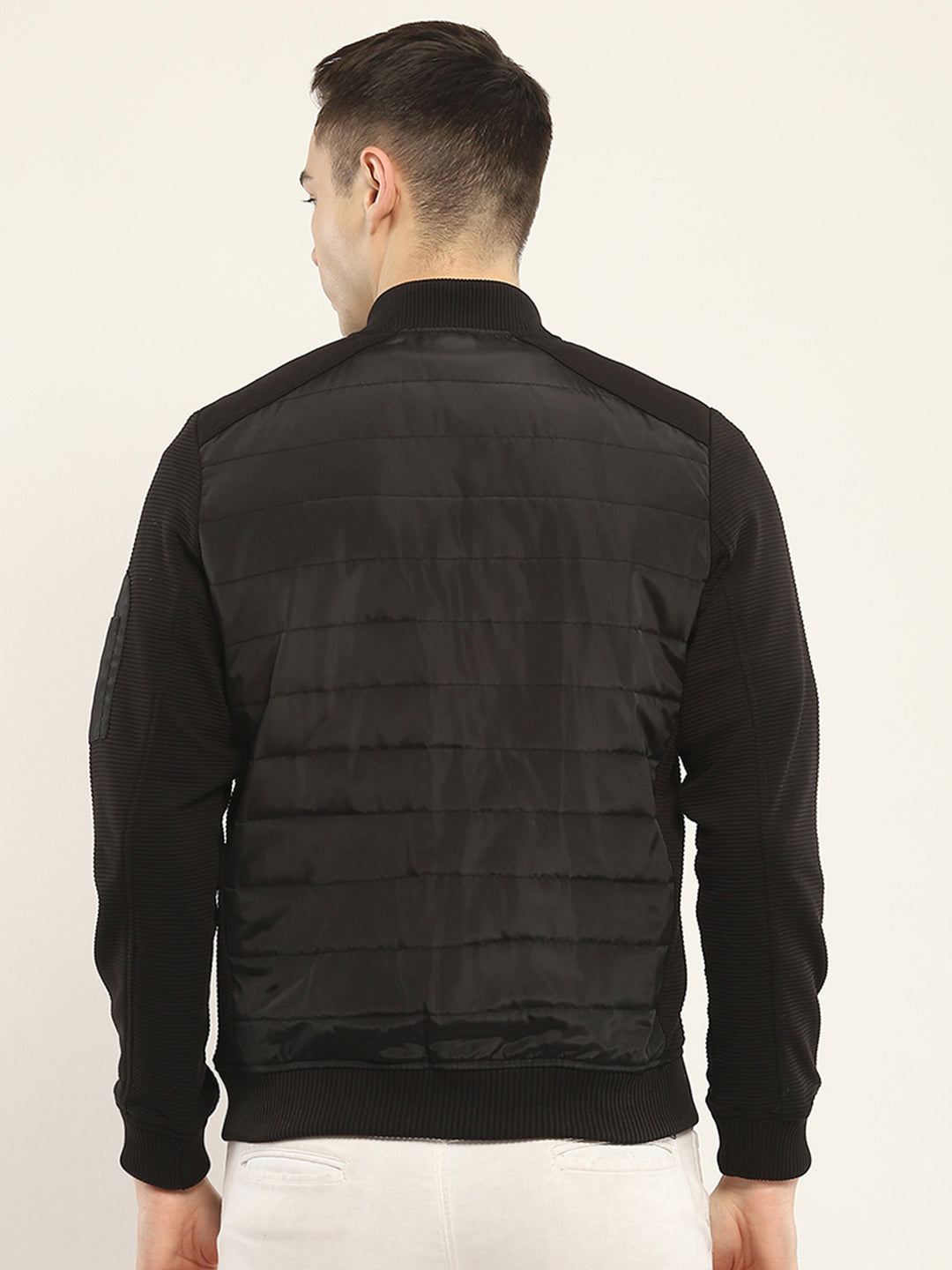 Rock.it Men Black Solid Band Collar Full Sleeve Jacket