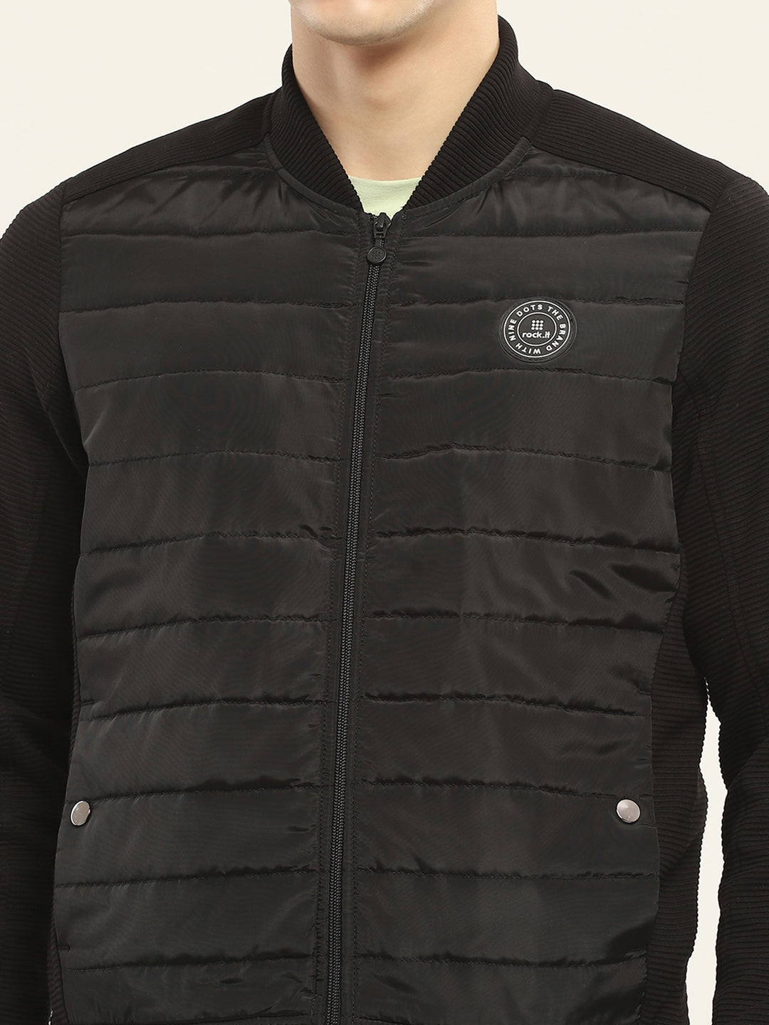 Rock.it Men Black Solid Band Collar Full Sleeve Jacket