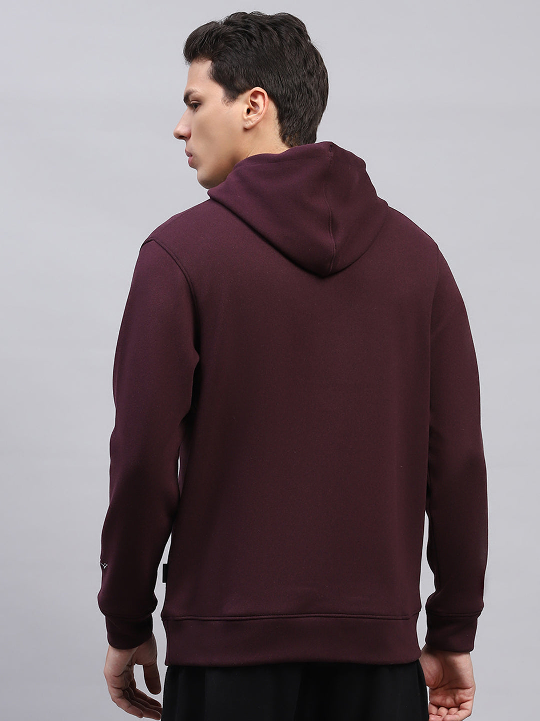 Rock.it Men Maroon Solid Hooded Full Sleeve Sweatshirt