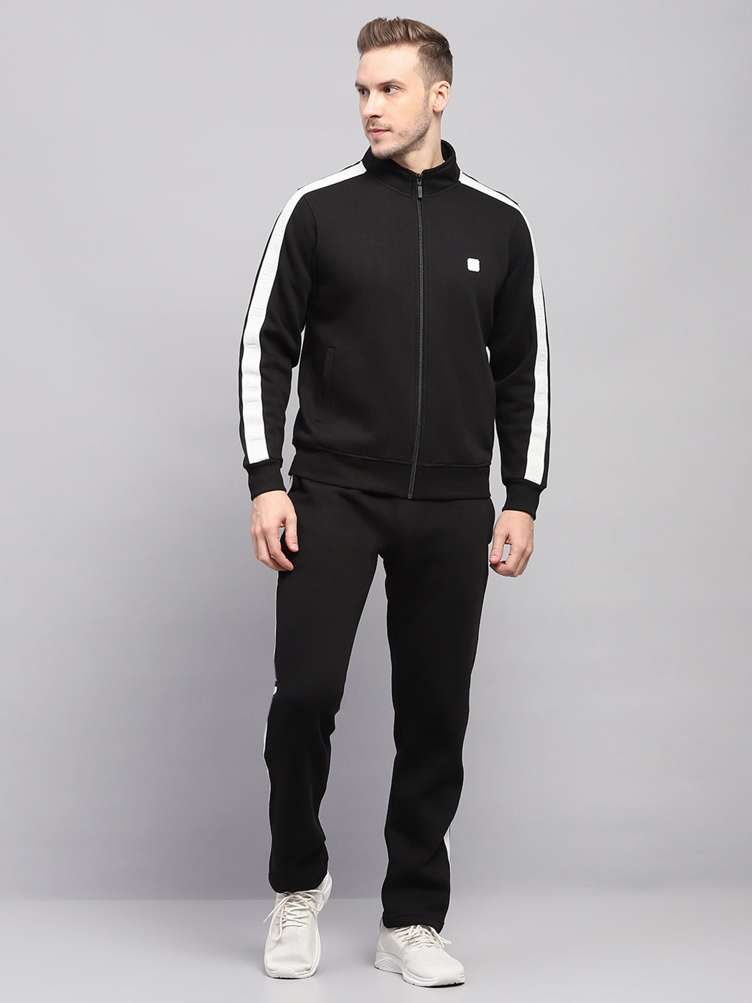 Rock.it Men Black Solid Mock Neck Full Sleeve Winter Tracksuit