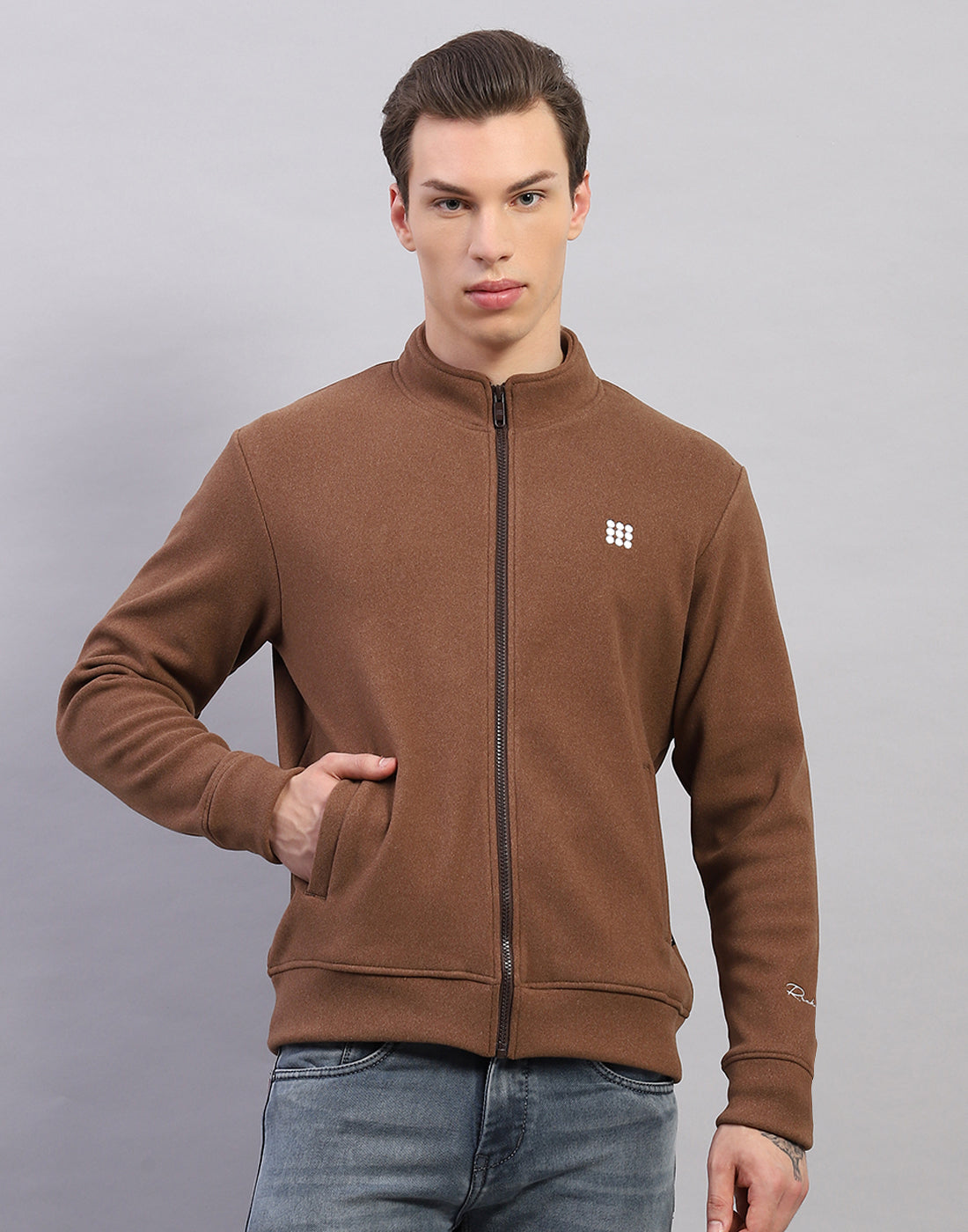 Rock.it Men Brown Solid Round Neck Full Sleeve Sweatshirt