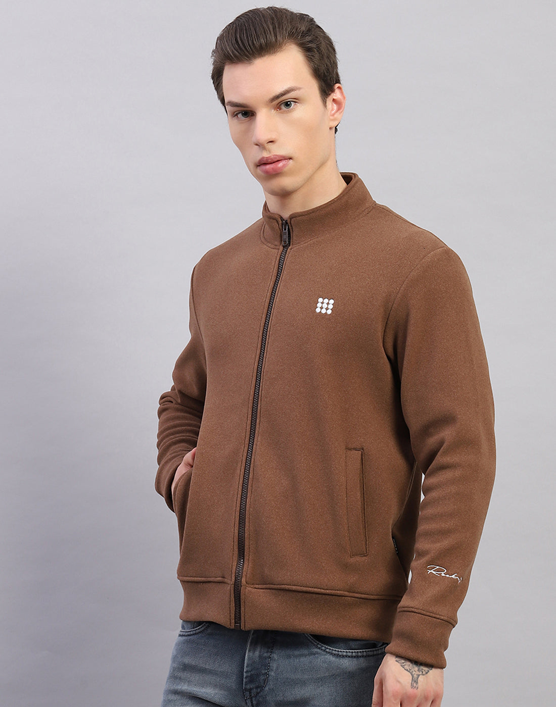 Rock.it Men Brown Solid Round Neck Full Sleeve Sweatshirt