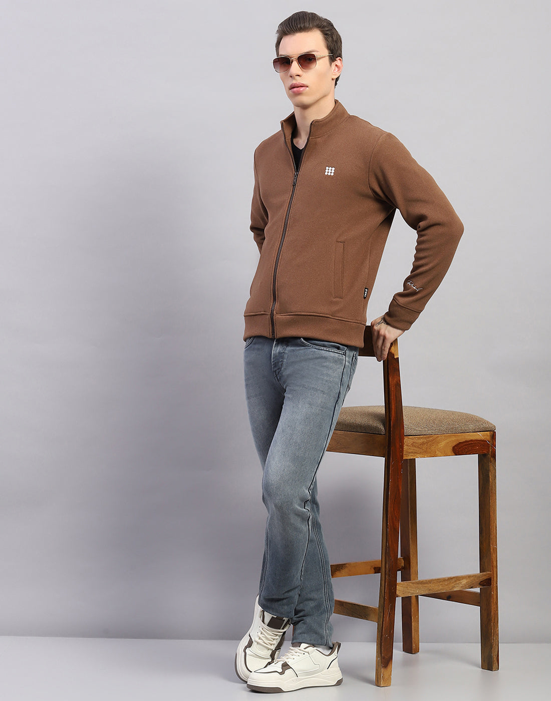 Rock.it Men Brown Solid Round Neck Full Sleeve Sweatshirt