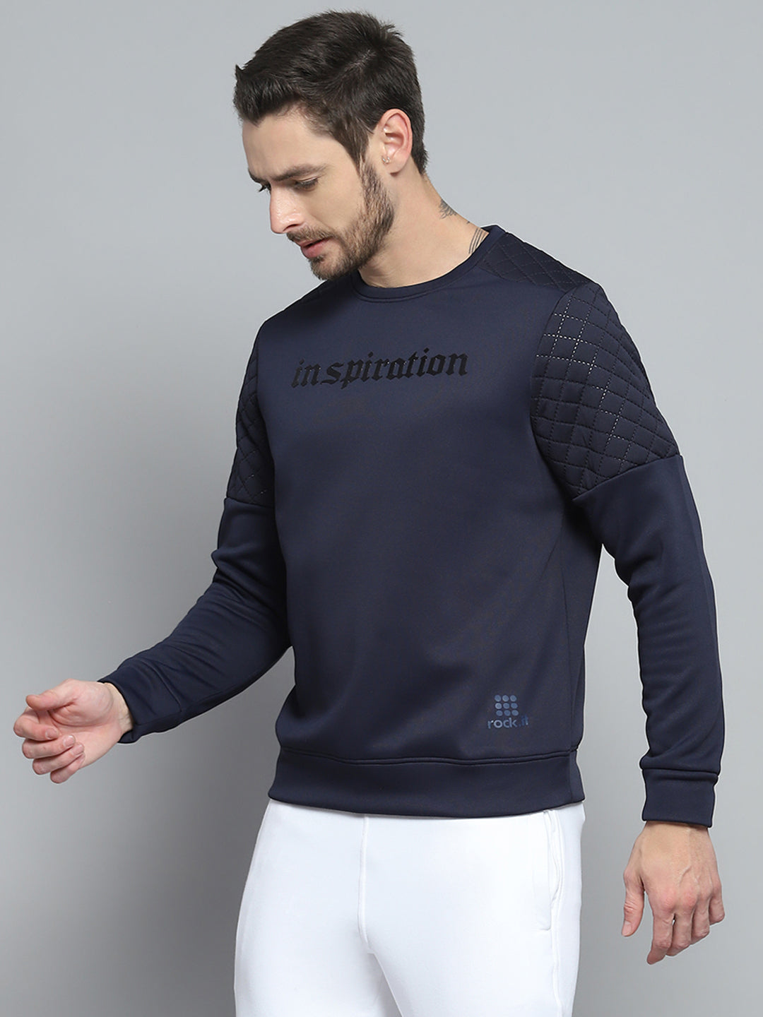 Rock.it Men Navy Blue Printed Round Neck Full Sleeve Sweatshirt