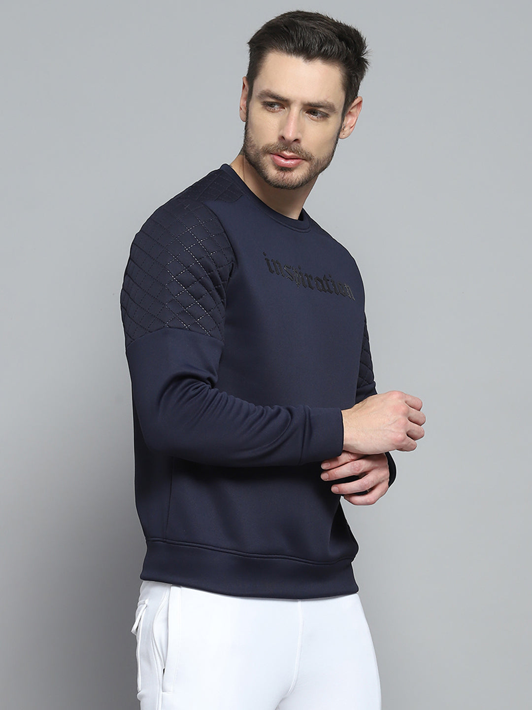 Rock.it Men Navy Blue Printed Round Neck Full Sleeve Sweatshirt
