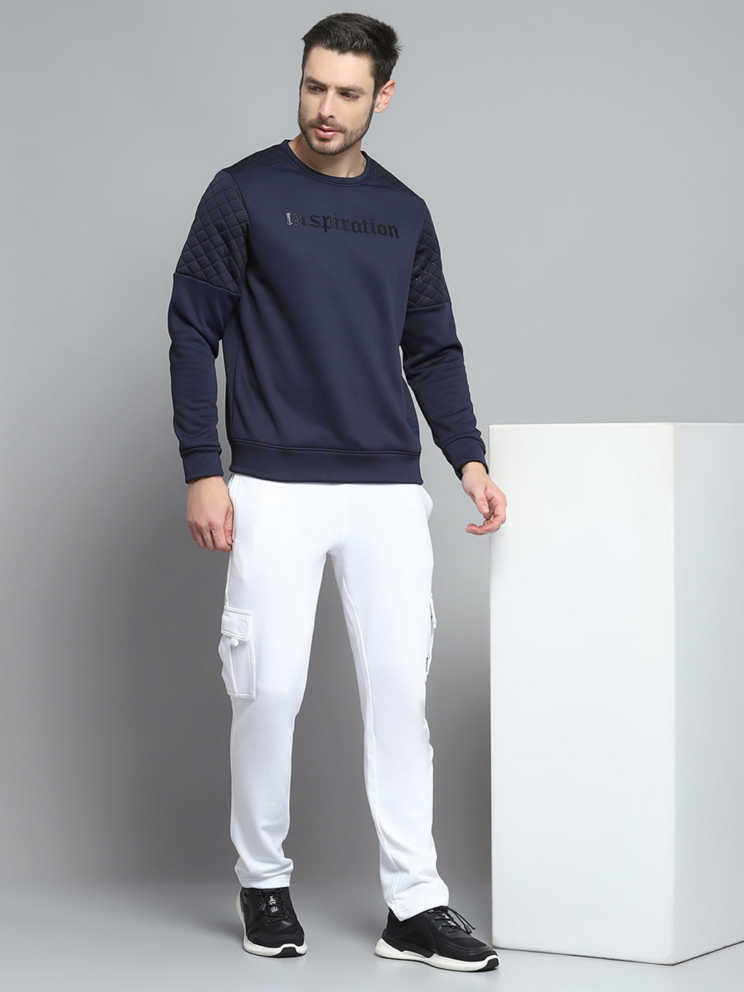 Rock.it Men Navy Blue Printed Round Neck Full Sleeve Sweatshirt