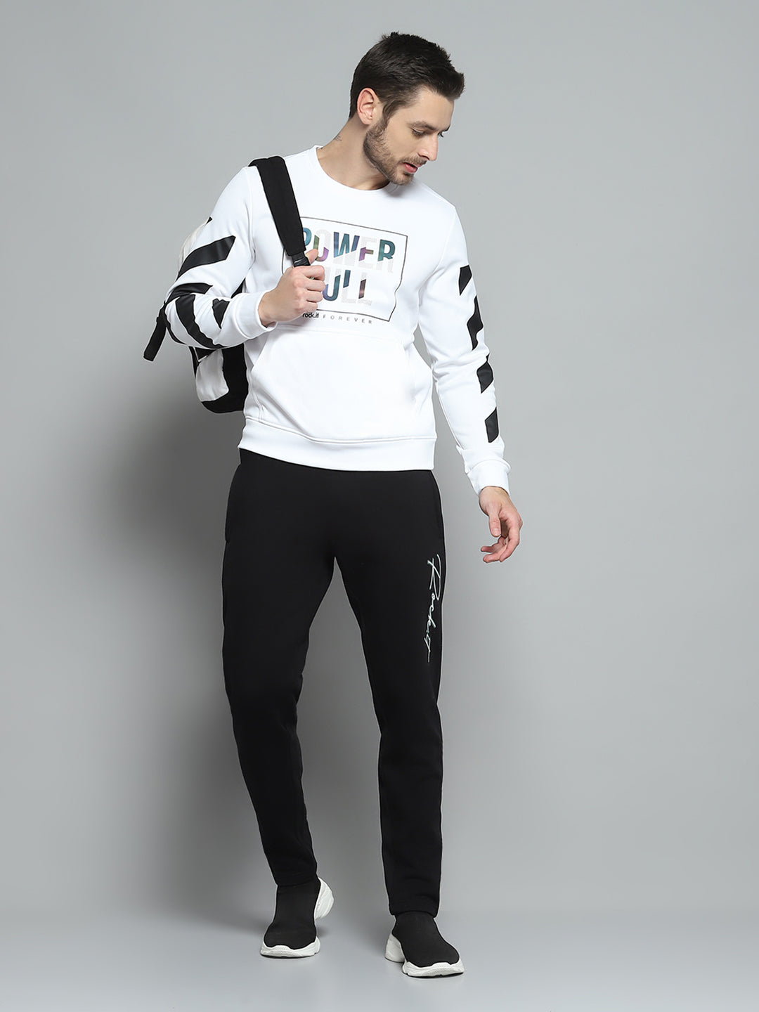 Rock.it Men White Printed Round Neck Full Sleeve Sweatshirt