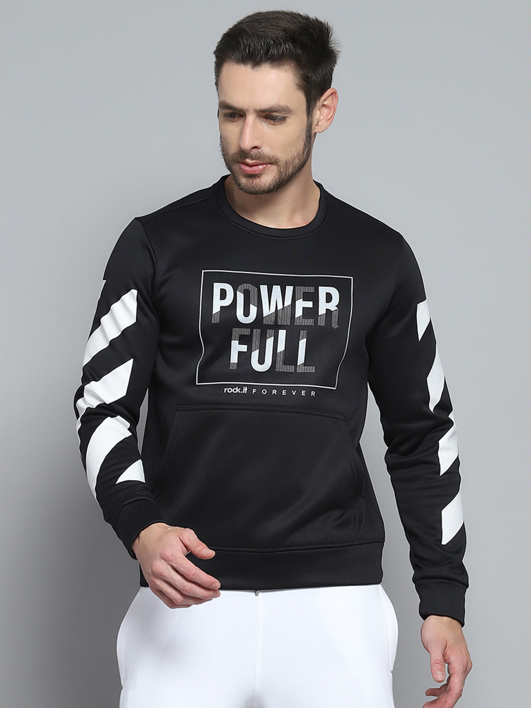Rock.it Men Black Printed Round Neck Full Sleeve Sweatshirt
