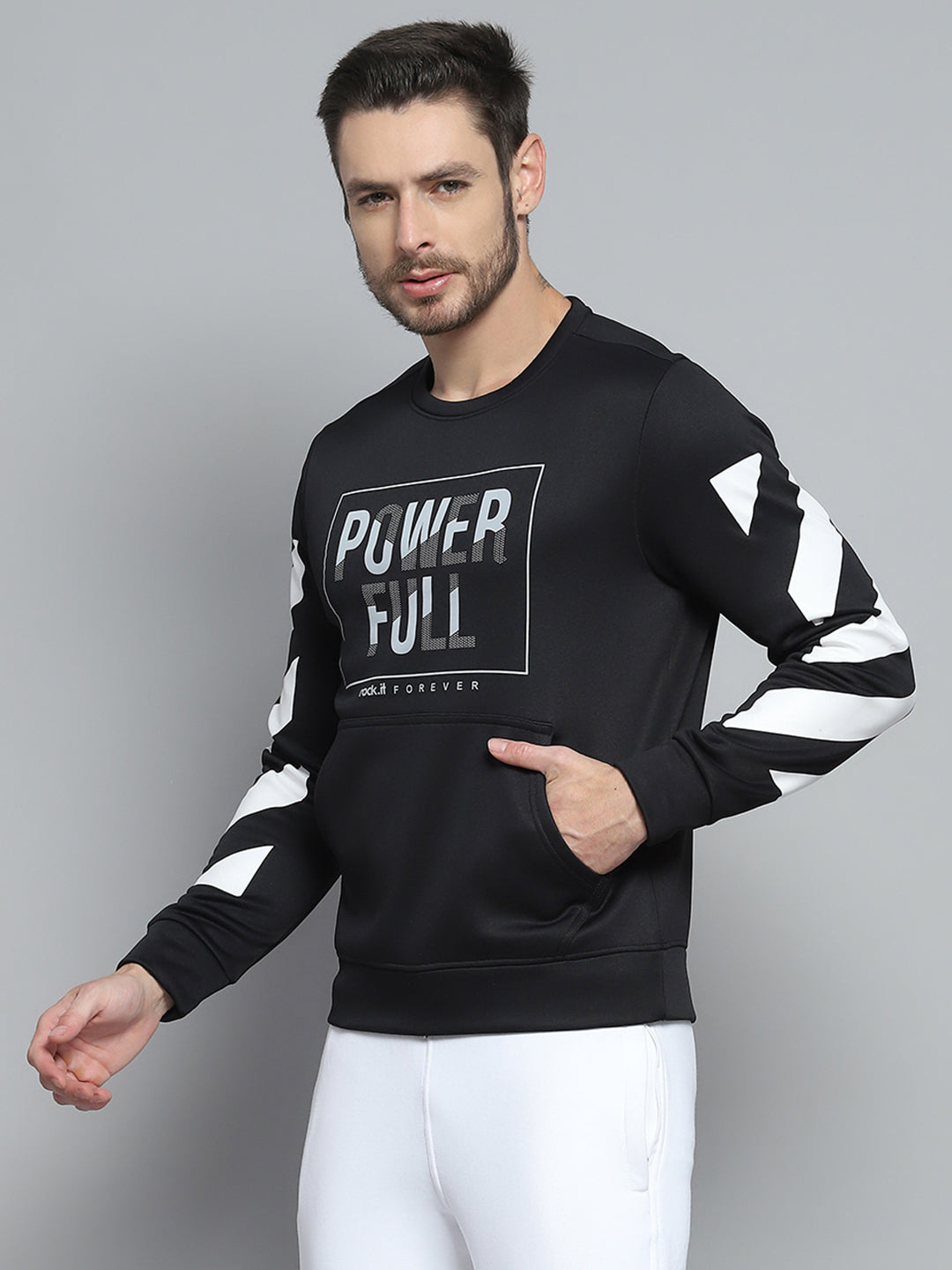 Rock.it Men Black Printed Round Neck Full Sleeve Sweatshirt