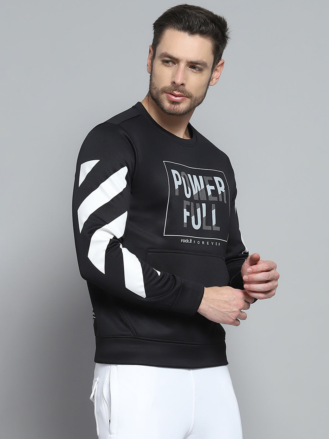 Rock.it Men Black Printed Round Neck Full Sleeve Sweatshirt