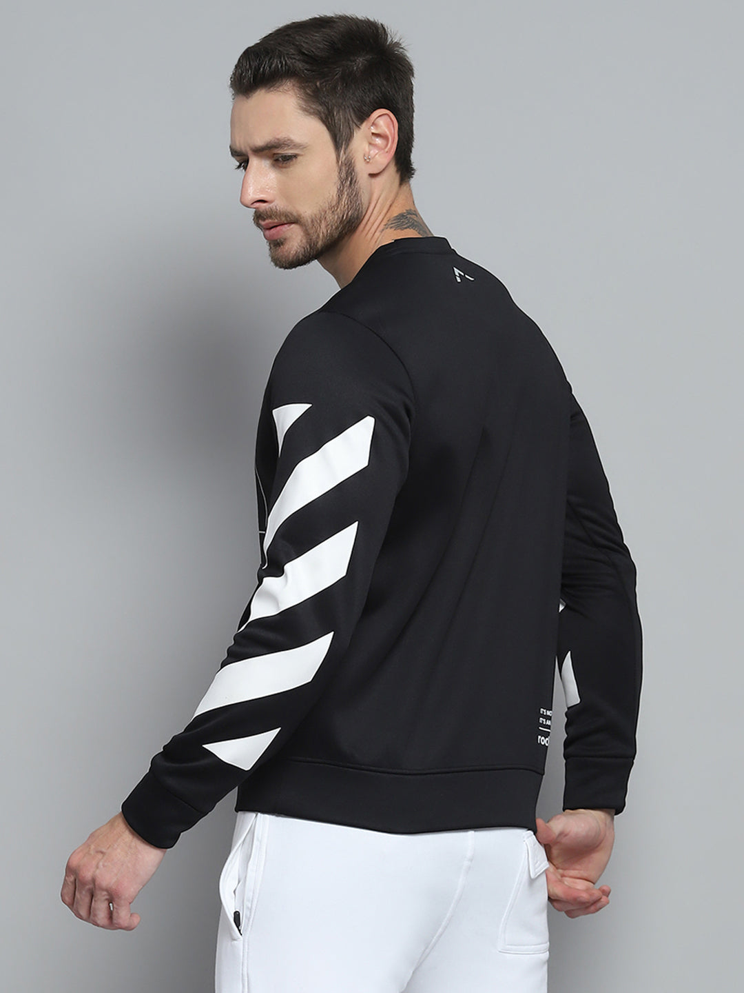 Rock.it Men Black Printed Round Neck Full Sleeve Sweatshirt