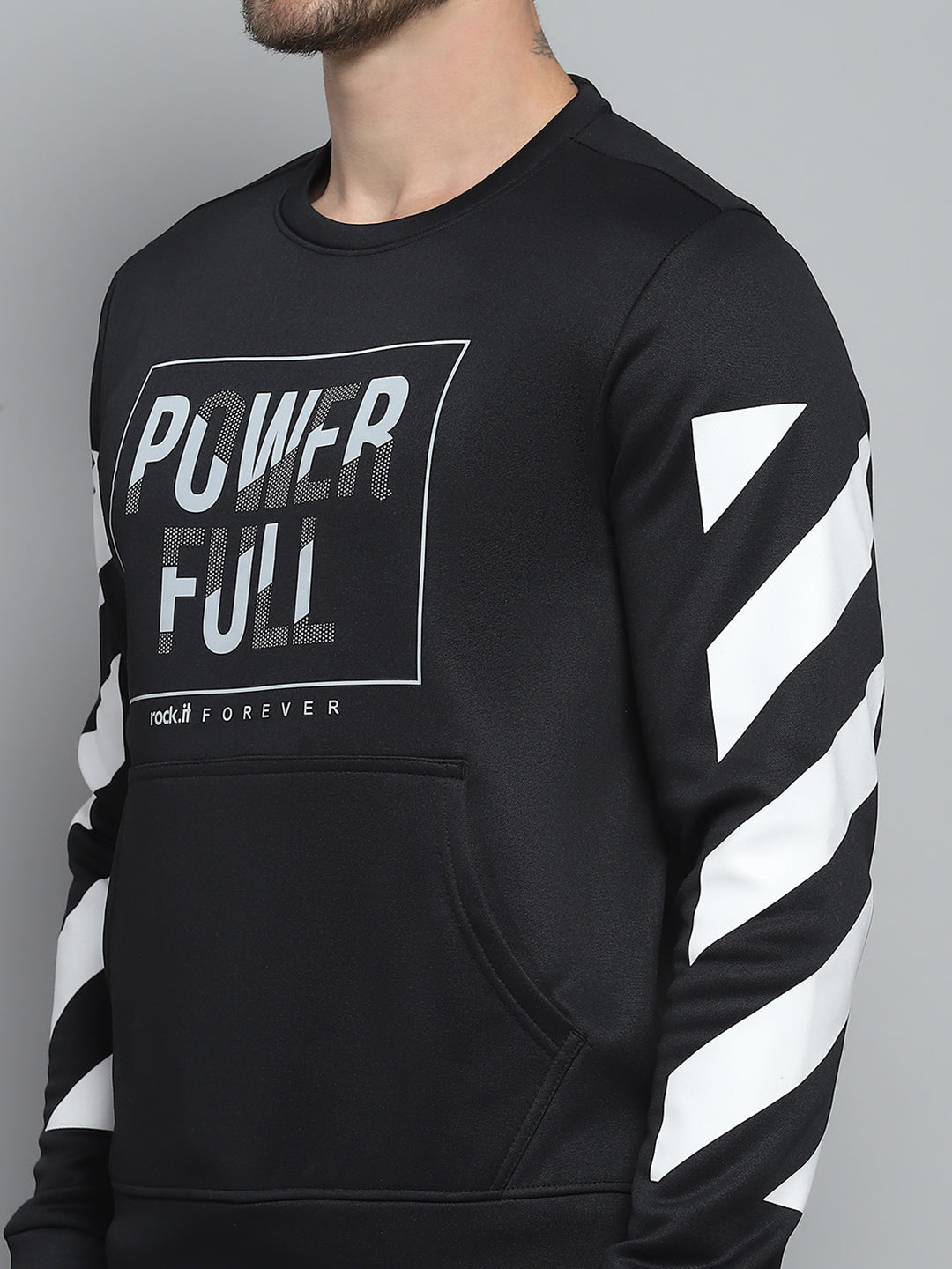 Rock.it Men Black Printed Round Neck Full Sleeve Sweatshirt