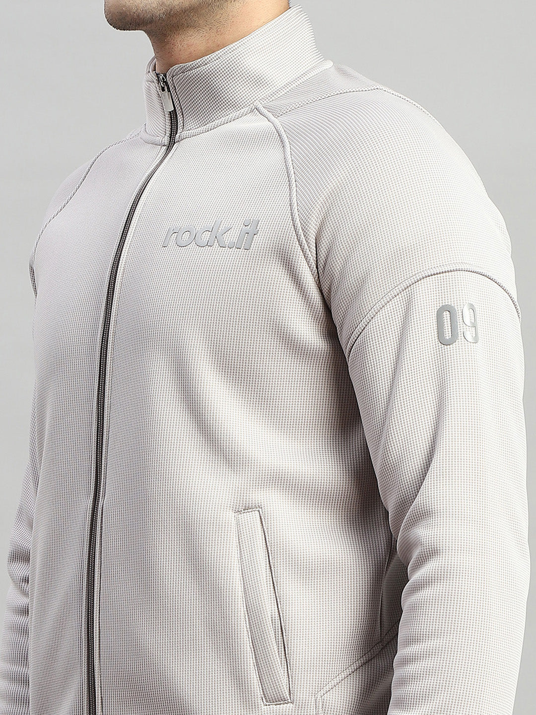 Rock.it Men Grey Self Design Turtle Neck Full Sleeve Sweatshirt