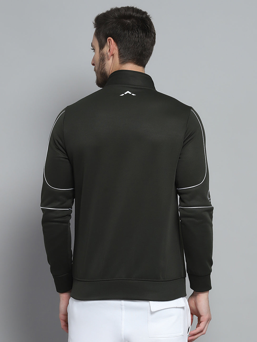 Rock.it Men Olive Solid Mock Neck Full Sleeve Sweatshirt