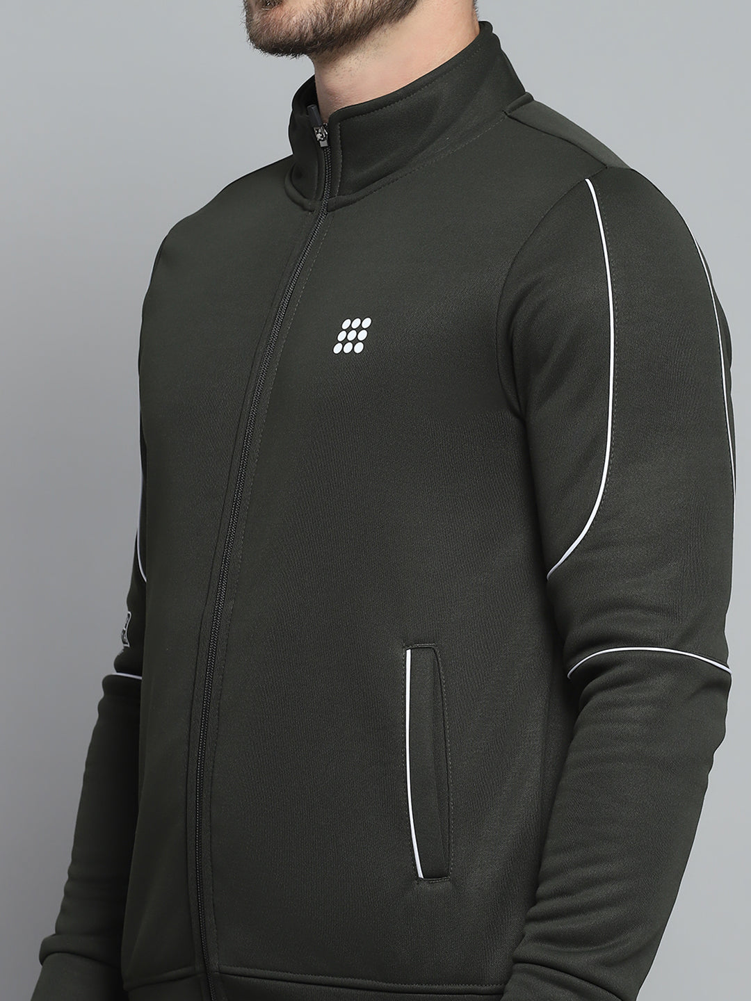 Rock.it Men Olive Solid Mock Neck Full Sleeve Sweatshirt