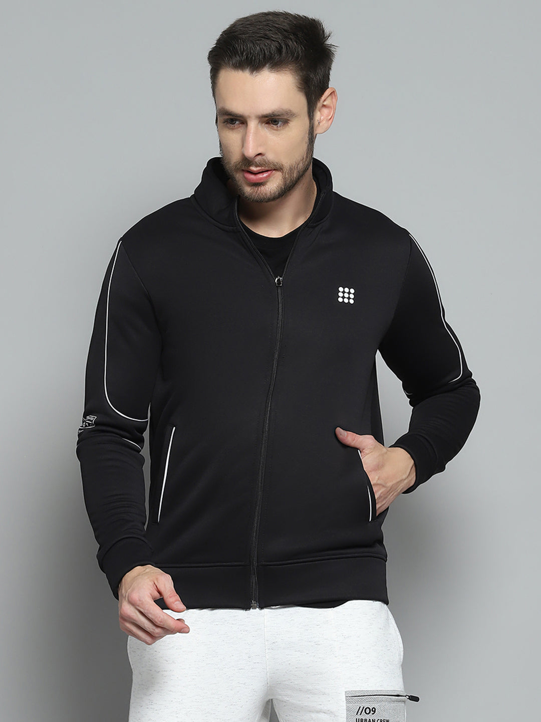 Rock.it Men Black Solid Mock Neck Full Sleeve Sweatshirt