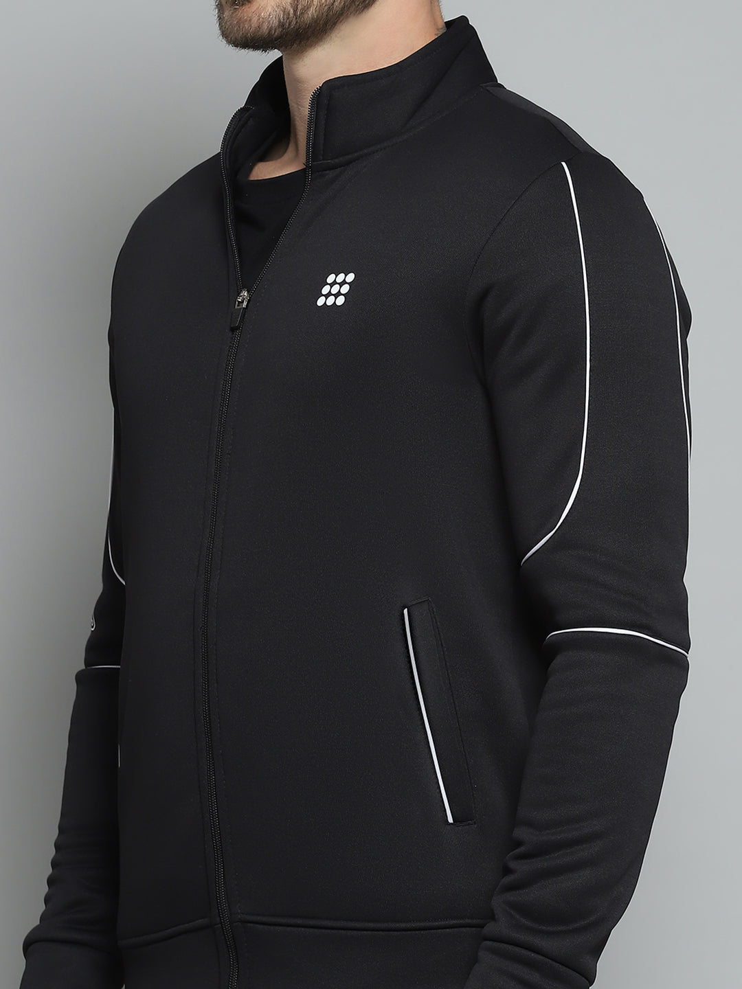 Rock.it Men Black Solid Mock Neck Full Sleeve Sweatshirt