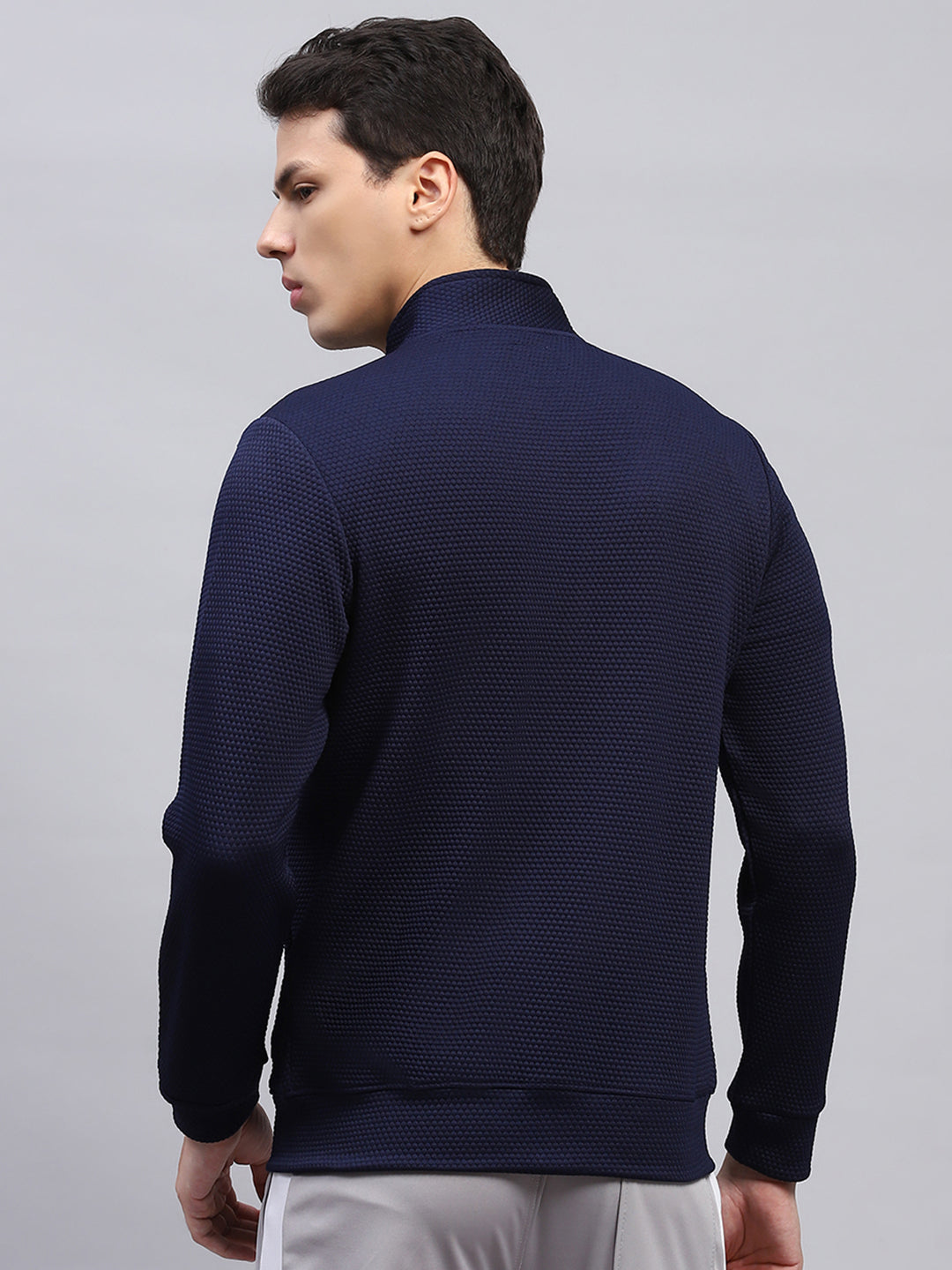 Rock.it Men Navy Blue Self Design Turtle Neck Full Sleeve Sweatshirt