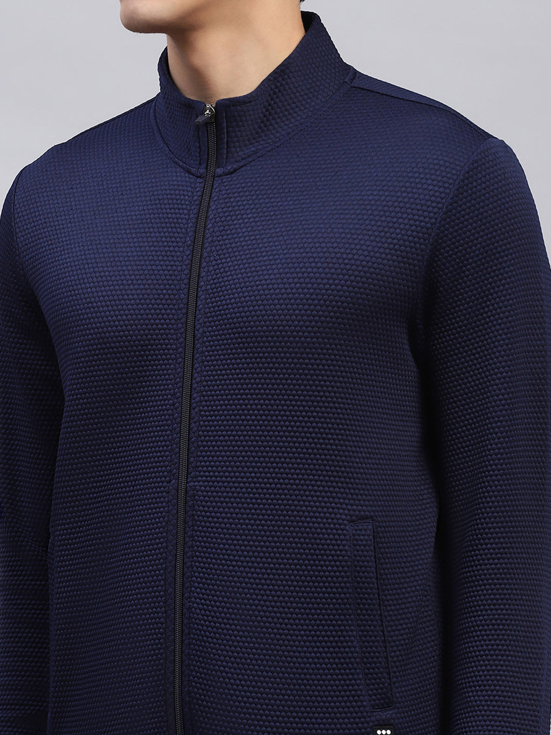 Rock.it Men Navy Blue Self Design Turtle Neck Full Sleeve Sweatshirt