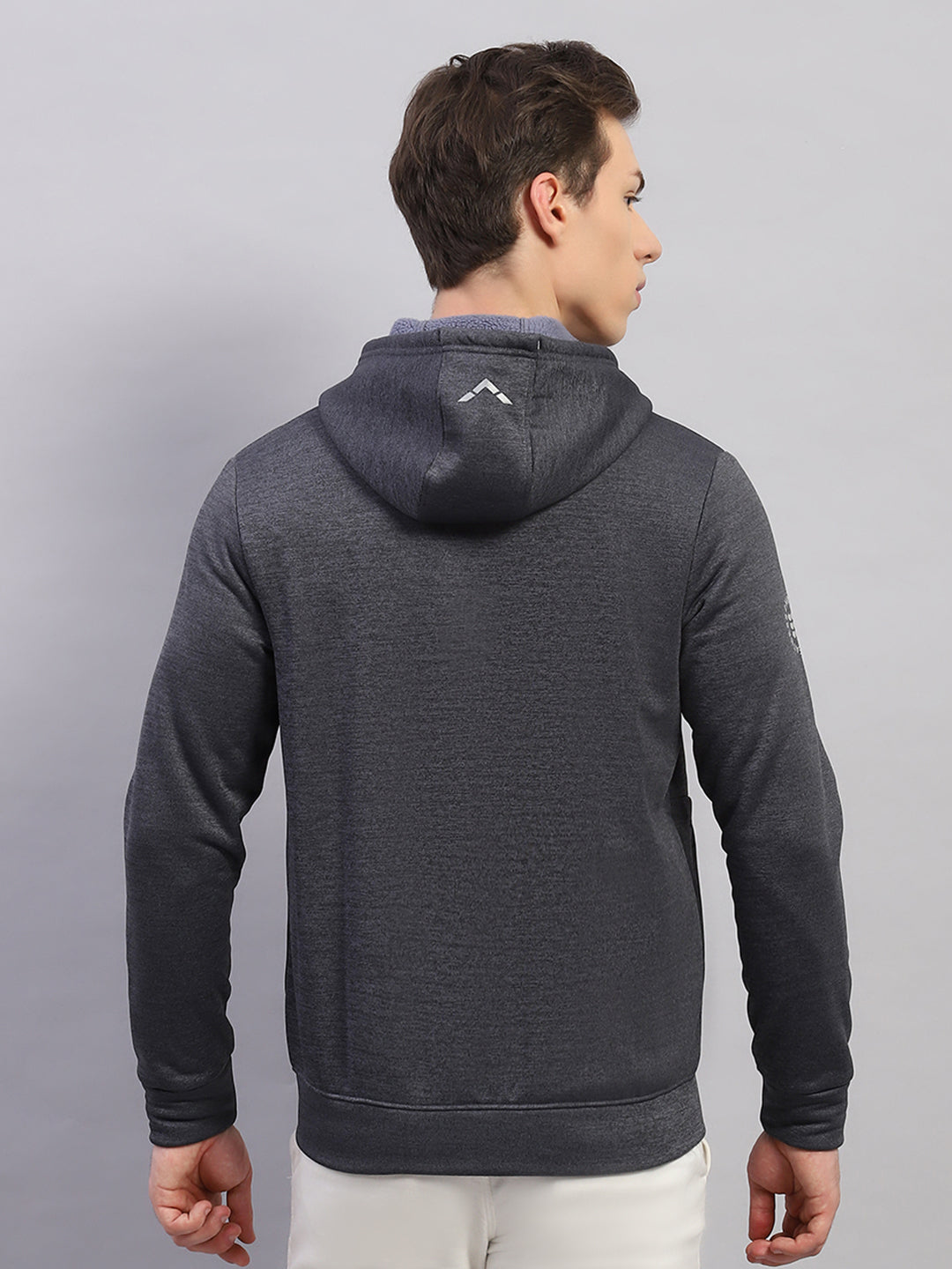Rock.it Men Charcoal Self Design Hooded Full Sleeve Sweatshirt