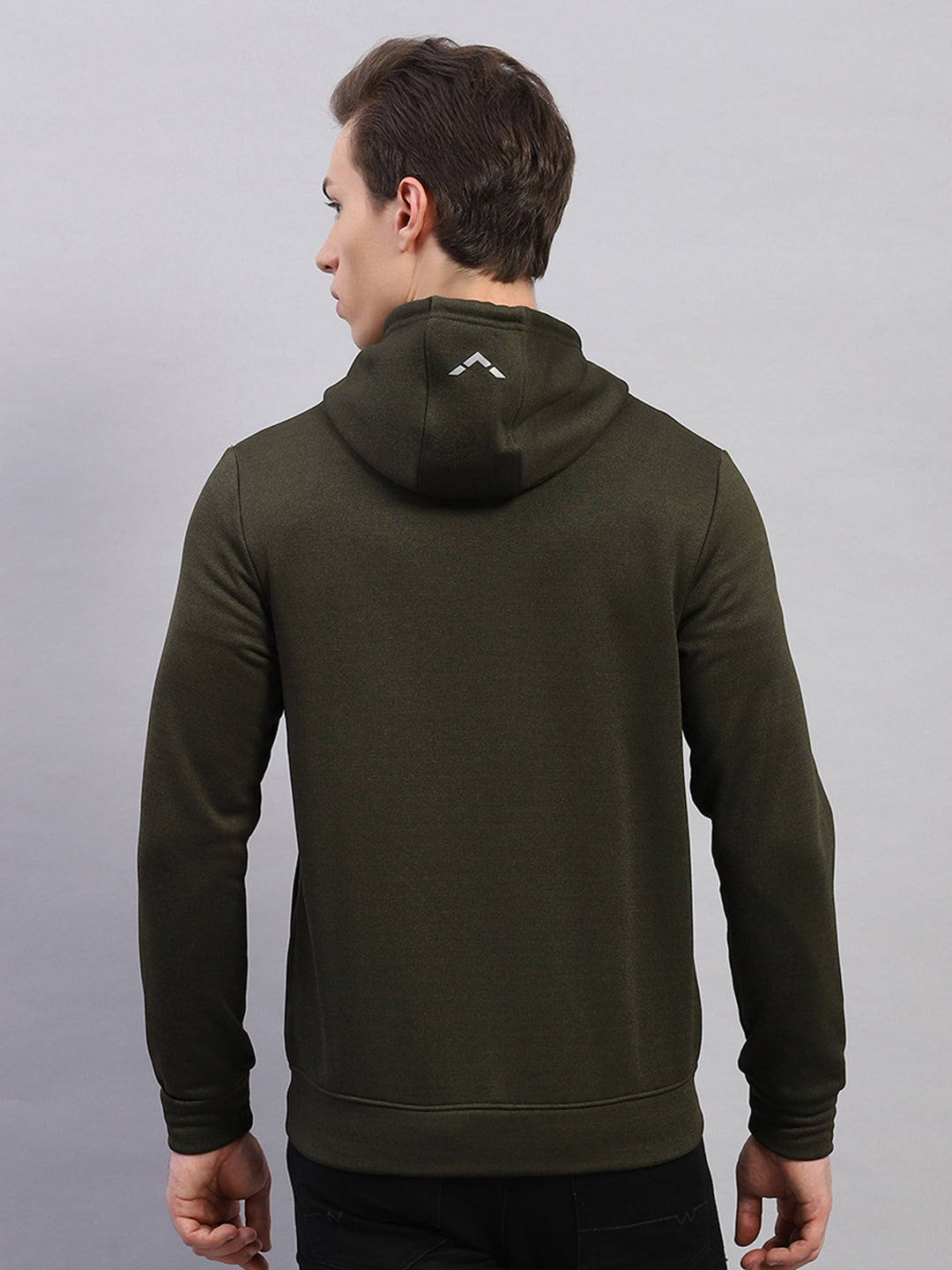 Rock.it Men Olive Self Design Hooded Full Sleeve Sweatshirt
