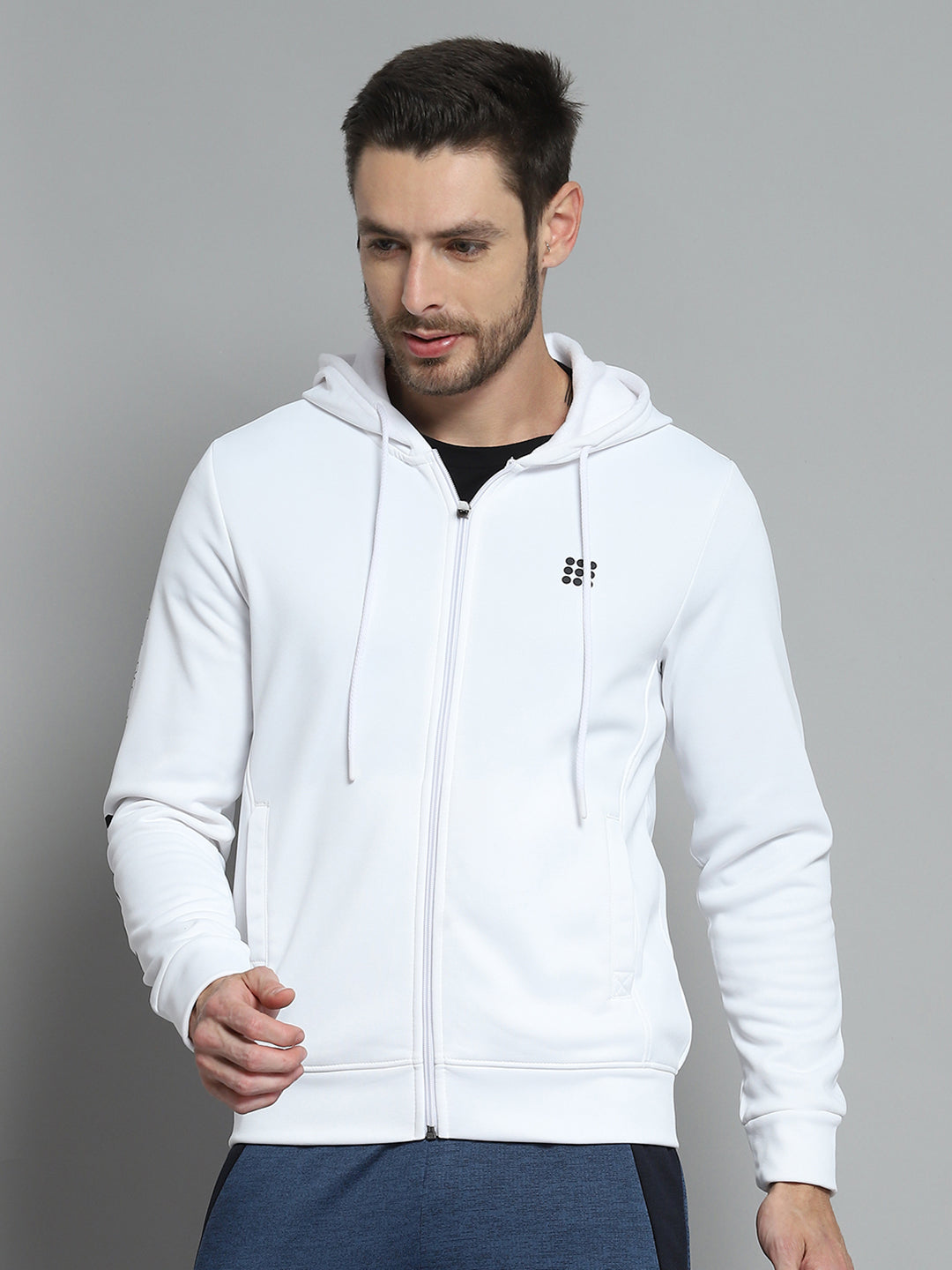 Rock.it Men White Printed Hooded Full Sleeve Sweatshirt
