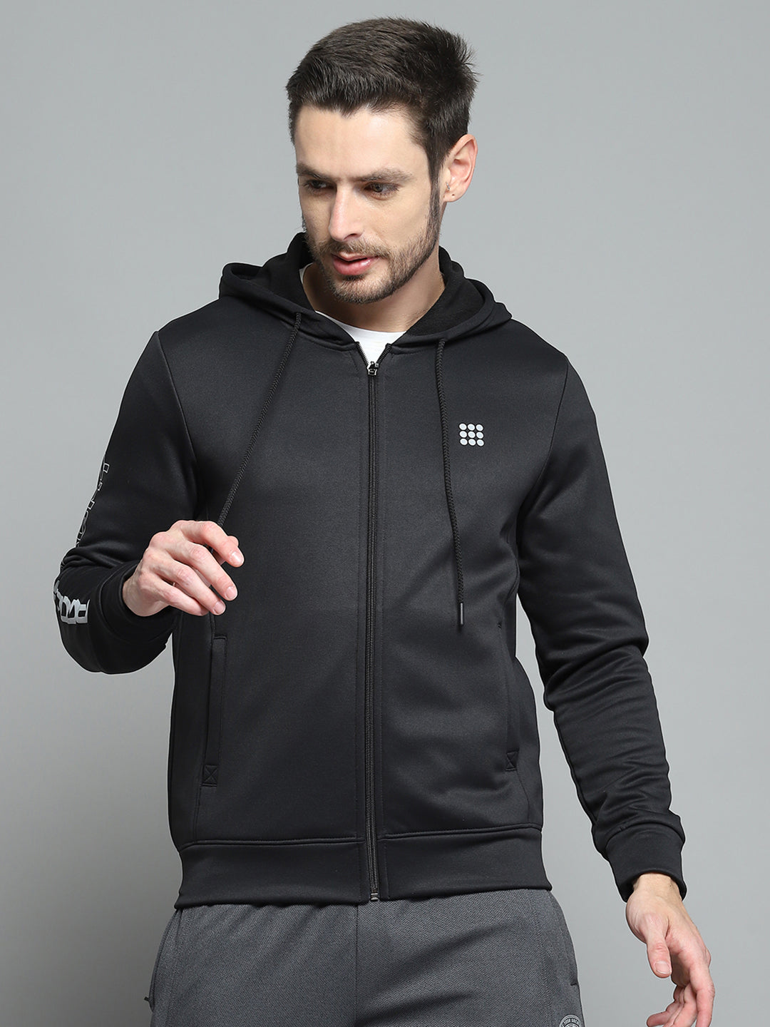 Rock.it Men Black Printed Hooded Full Sleeve Sweatshirt