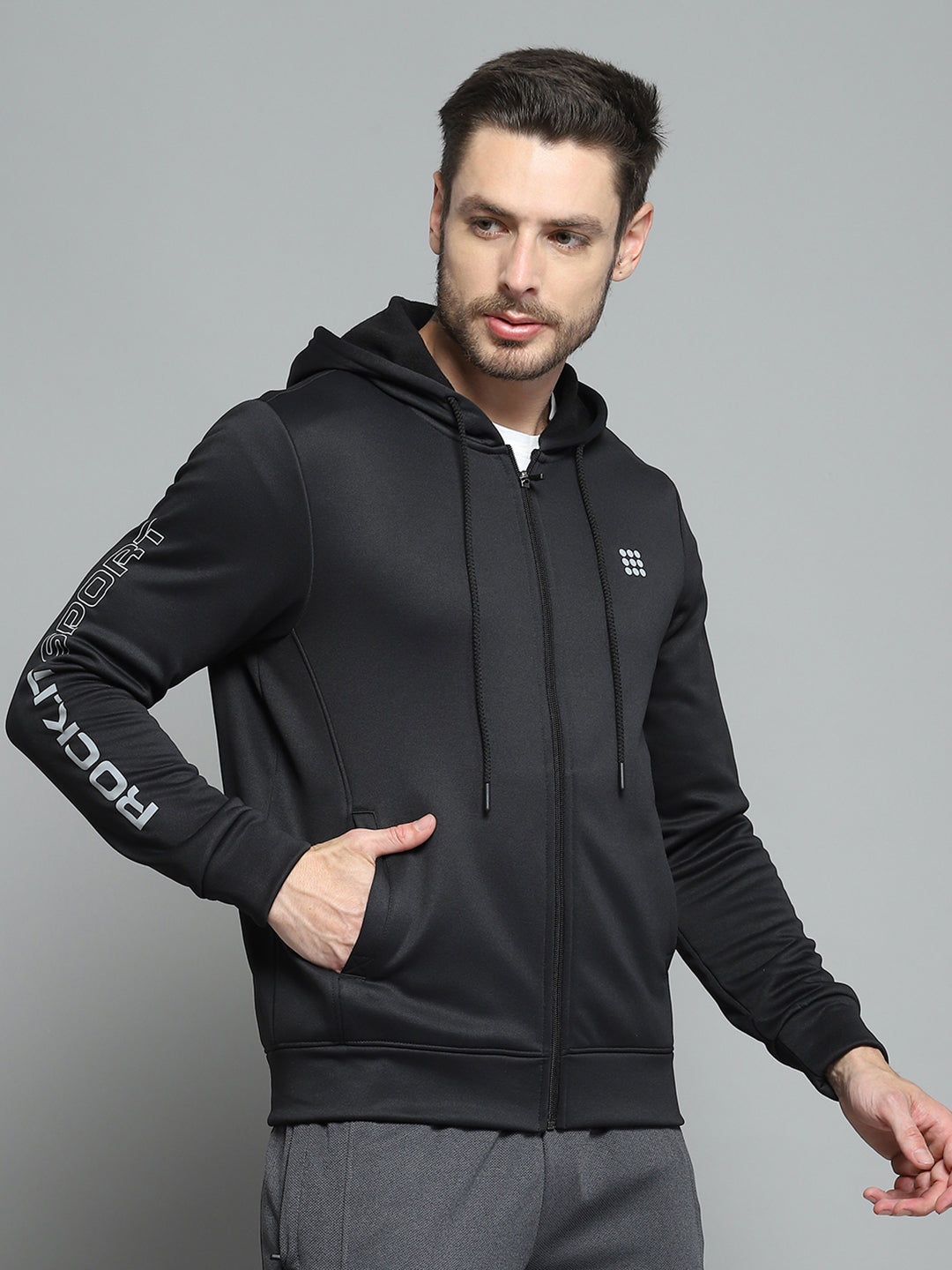 Rock.it Men Black Printed Hooded Full Sleeve Sweatshirt