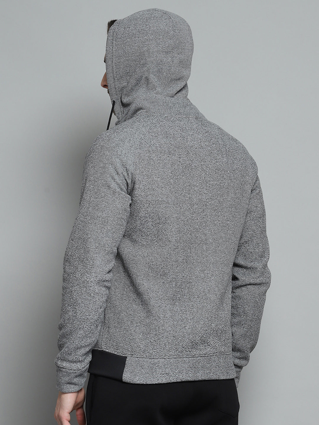 Rock.it Men Grey Printed Hooded Full Sleeve Sweatshirt